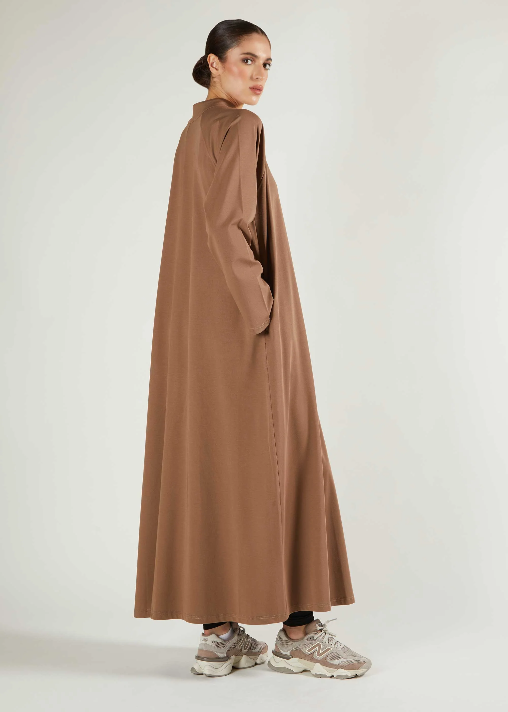 Ribbed Zip Abaya Coffee - Image 3