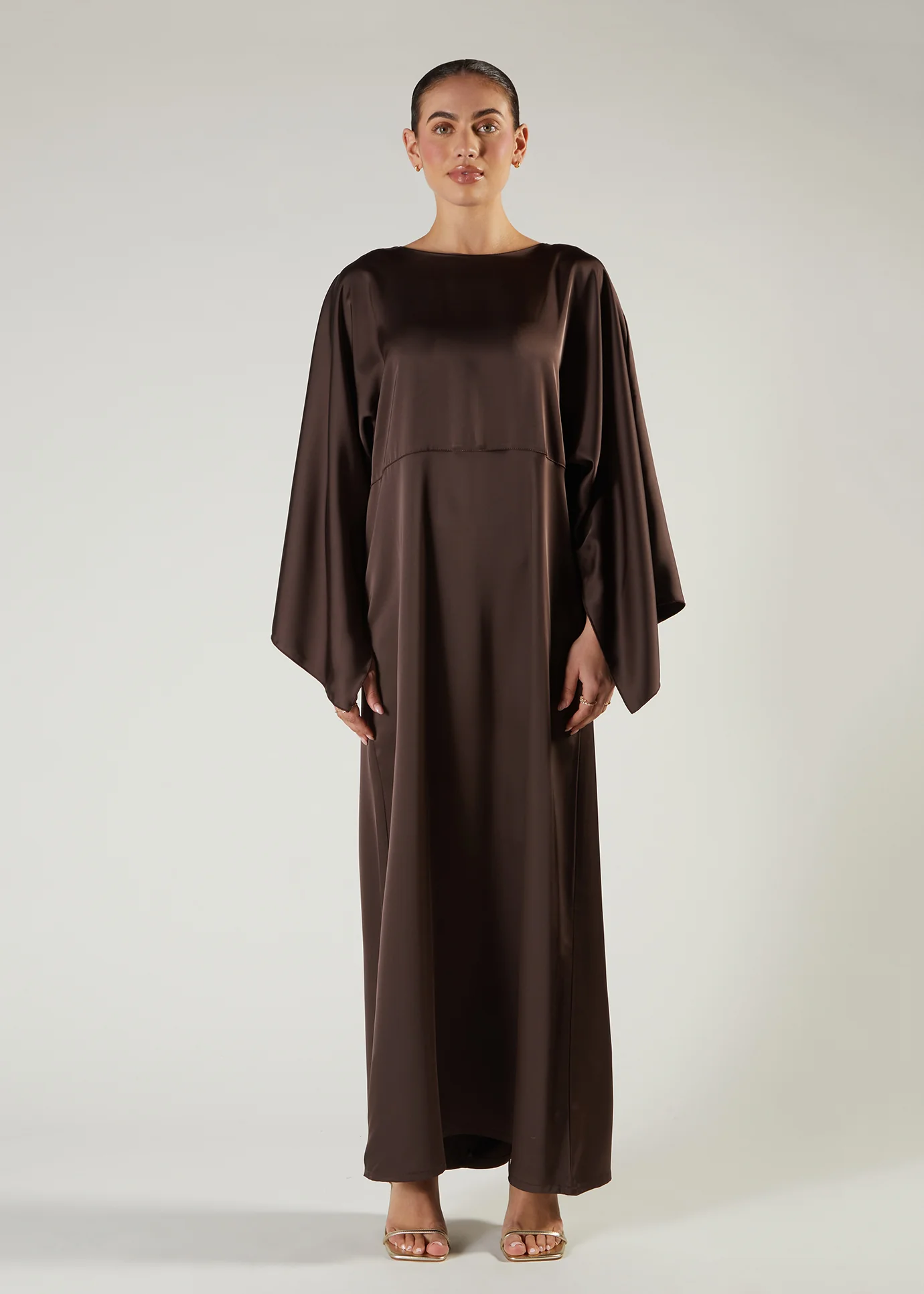 Satin Abaya Brown - Image 2