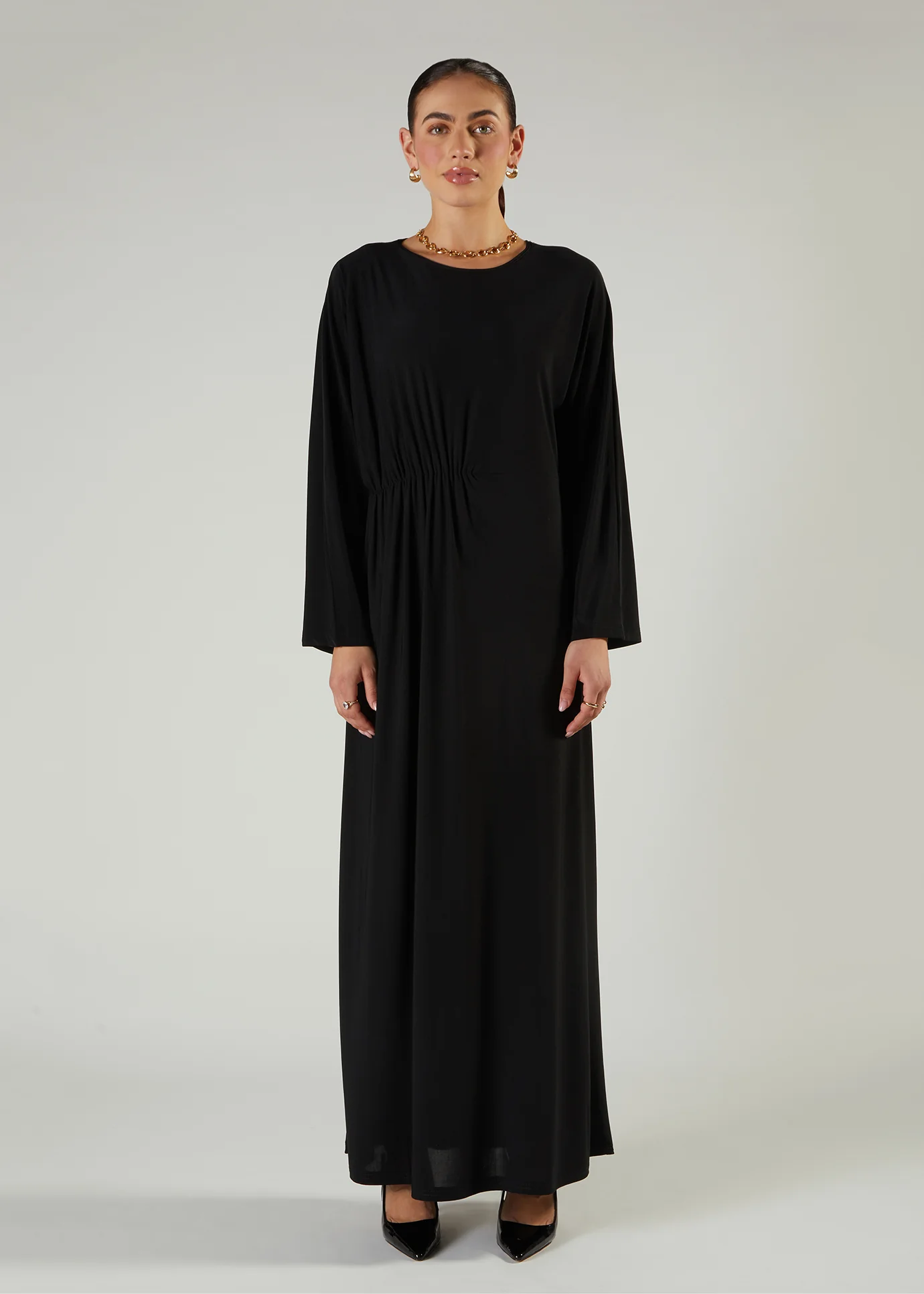 Side Pleat Abaya Black - Image 3