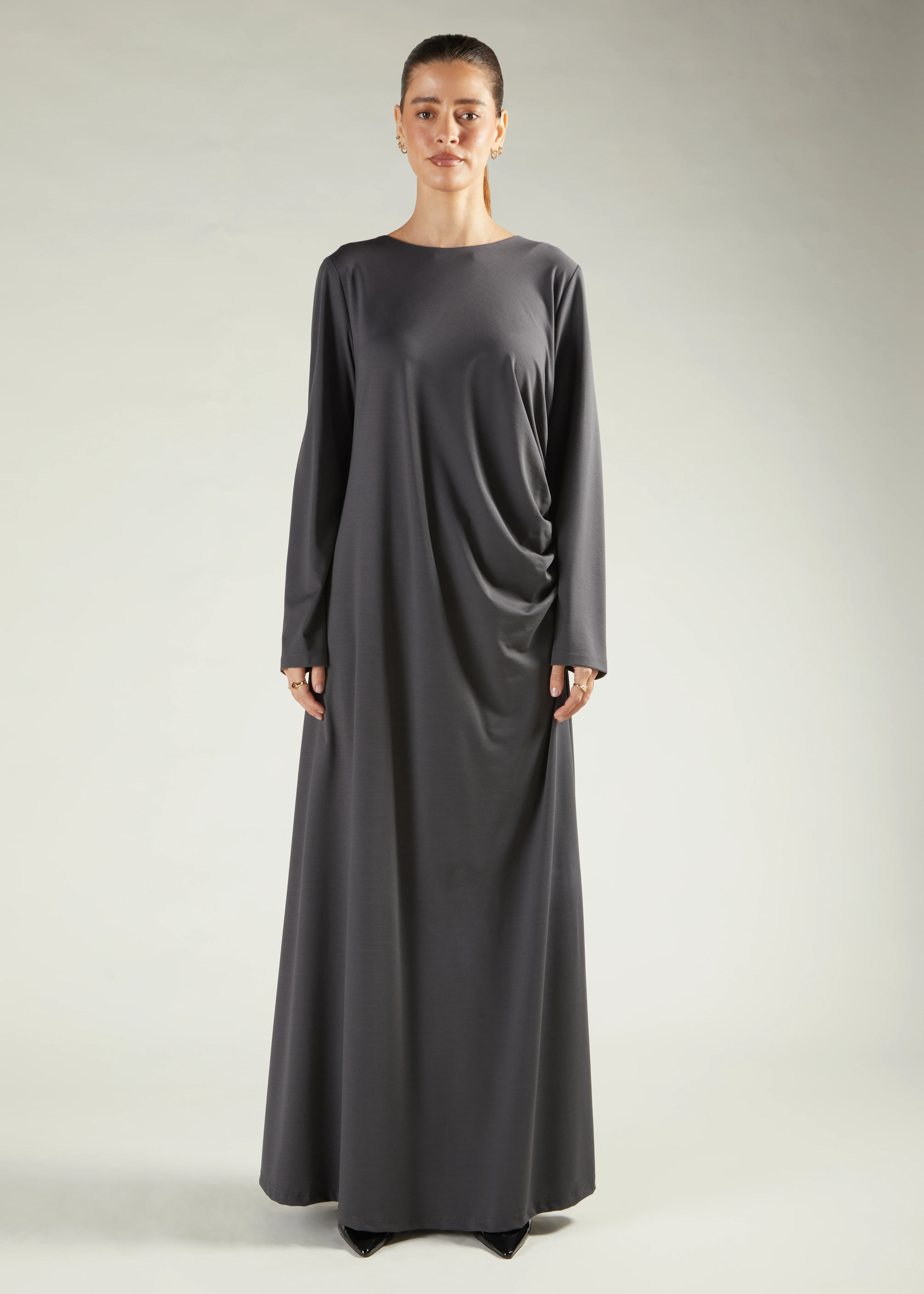 Side Pleat Abaya Charcoal