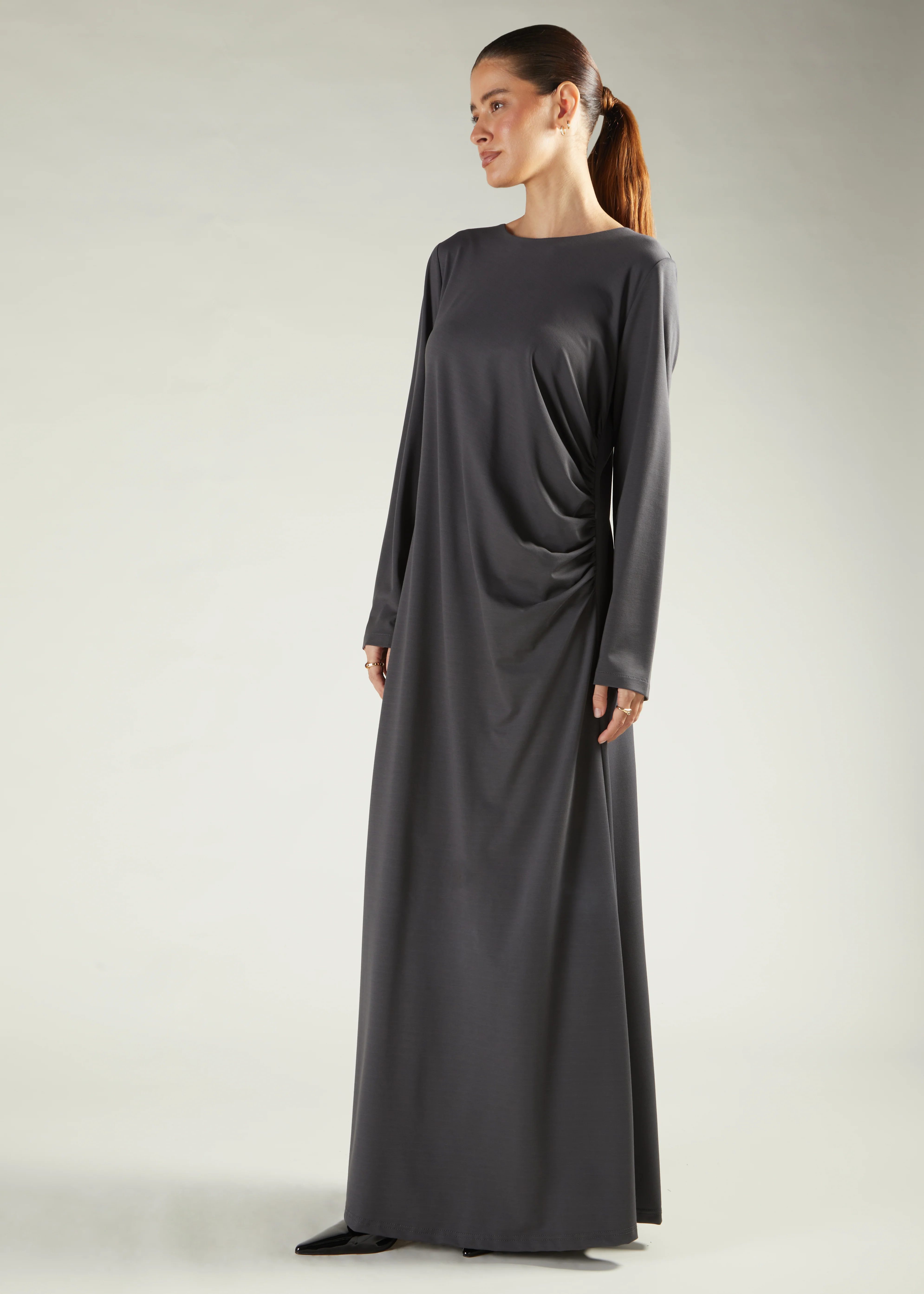 Side Pleat Abaya Charcoal - Image 2