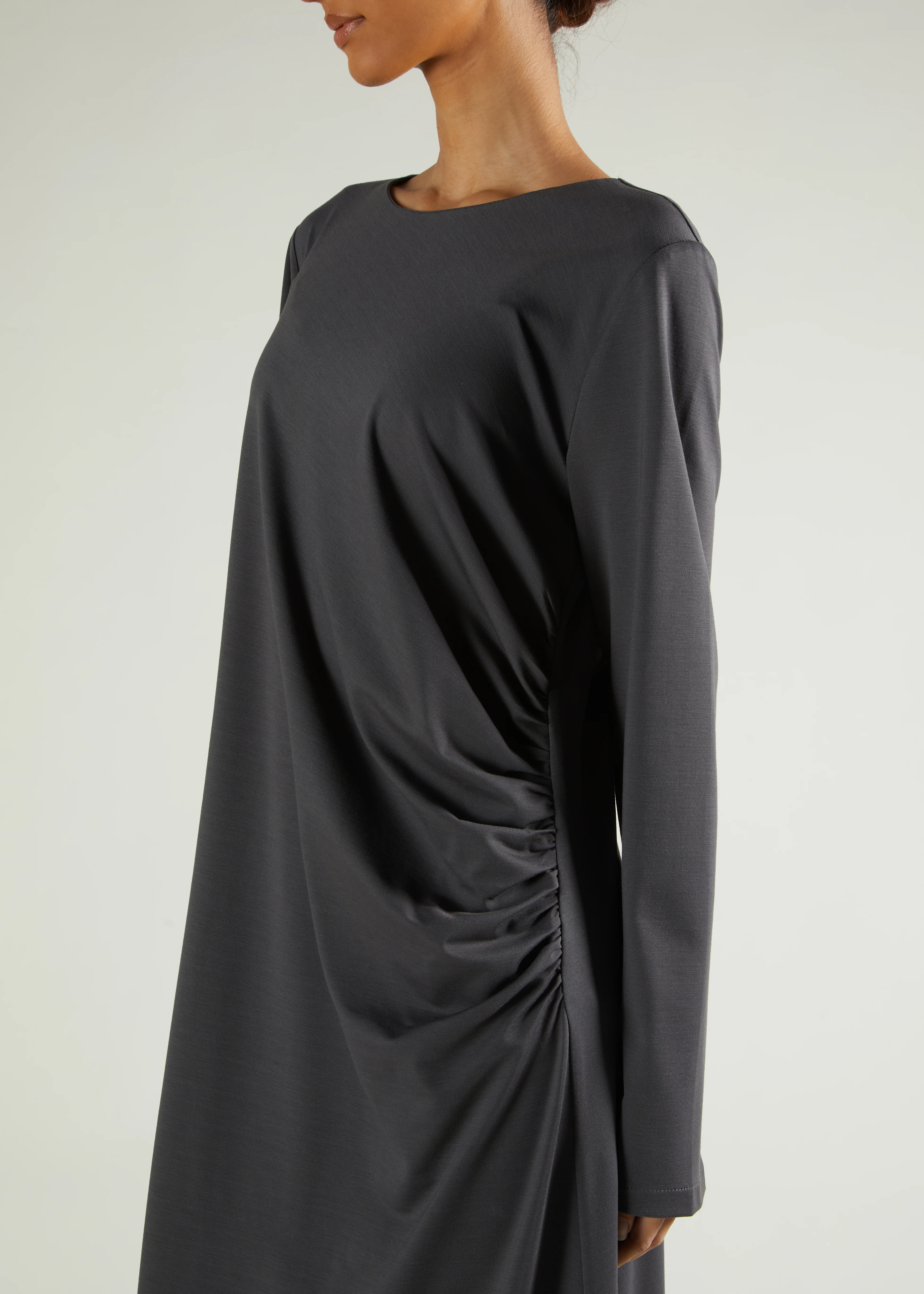 Side Pleat Abaya Charcoal - Image 5