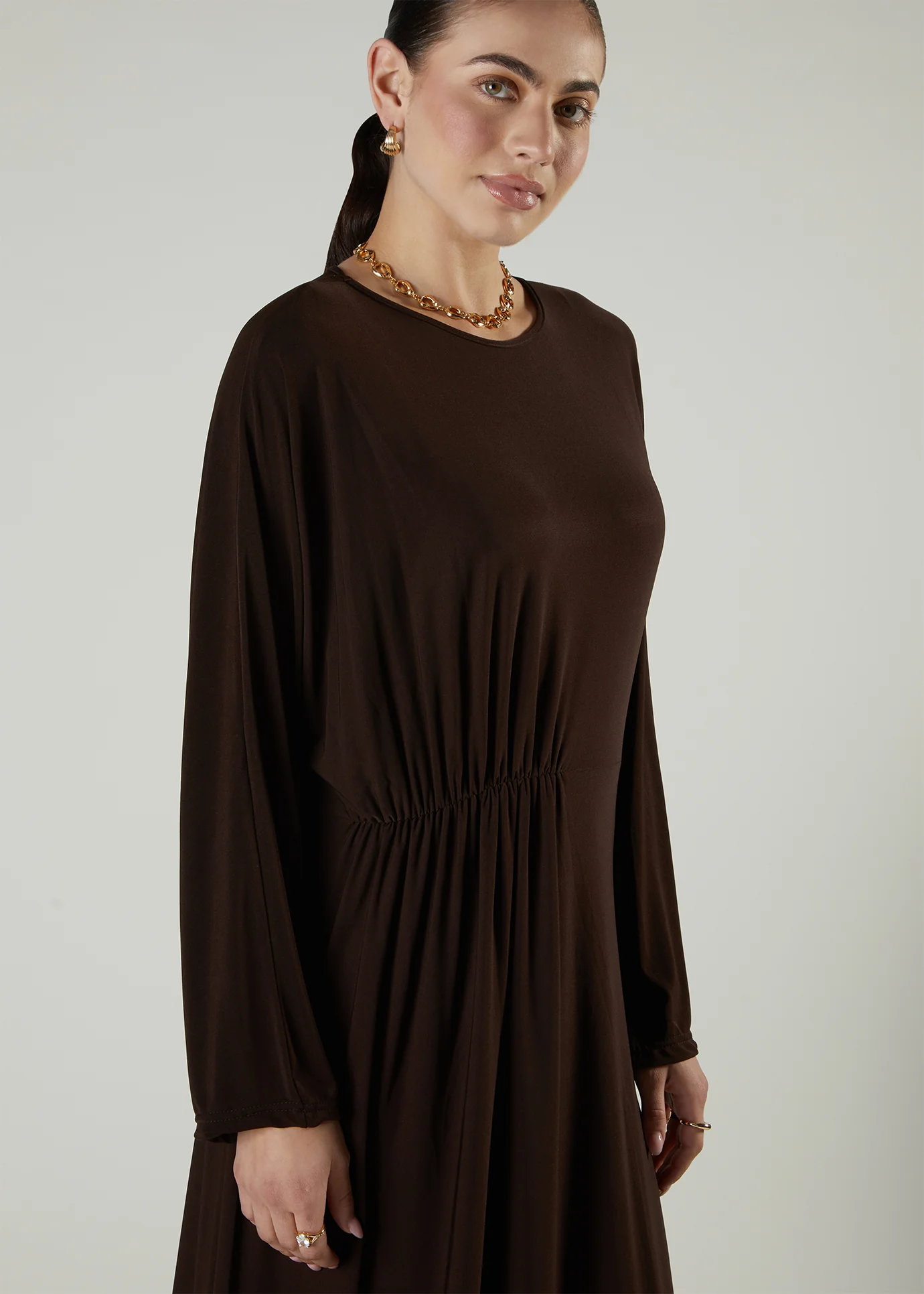 Side Pleat Abaya Chestnut - Image 2