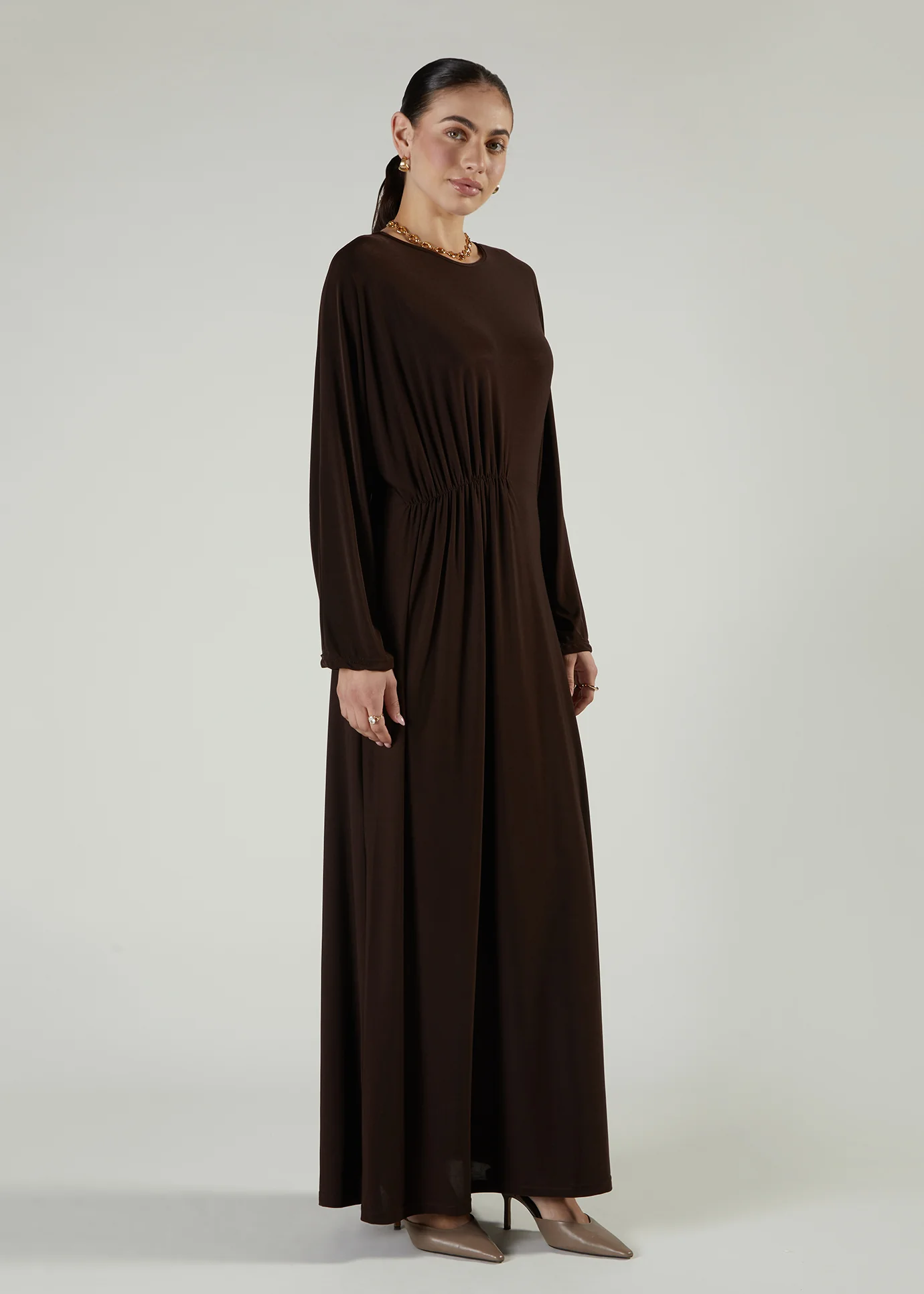 Side Pleat Abaya Chestnut - Image 3