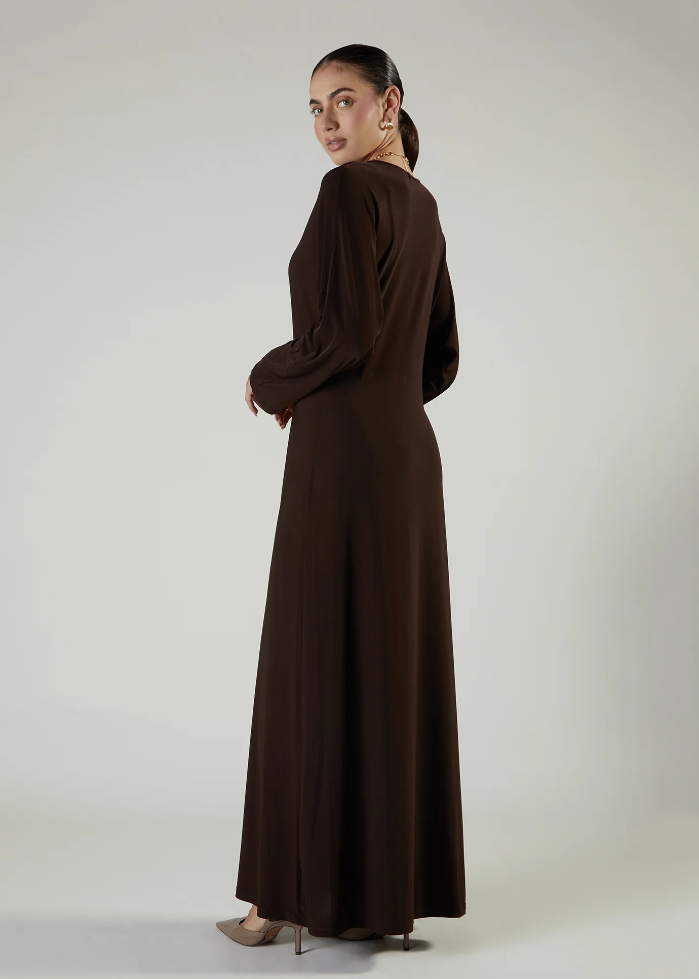 Side Pleat Abaya Chestnut - Image 4