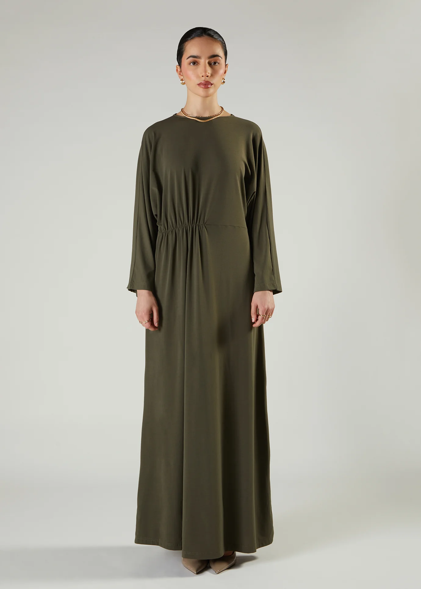 Side Pleat Abaya Olive - Image 2