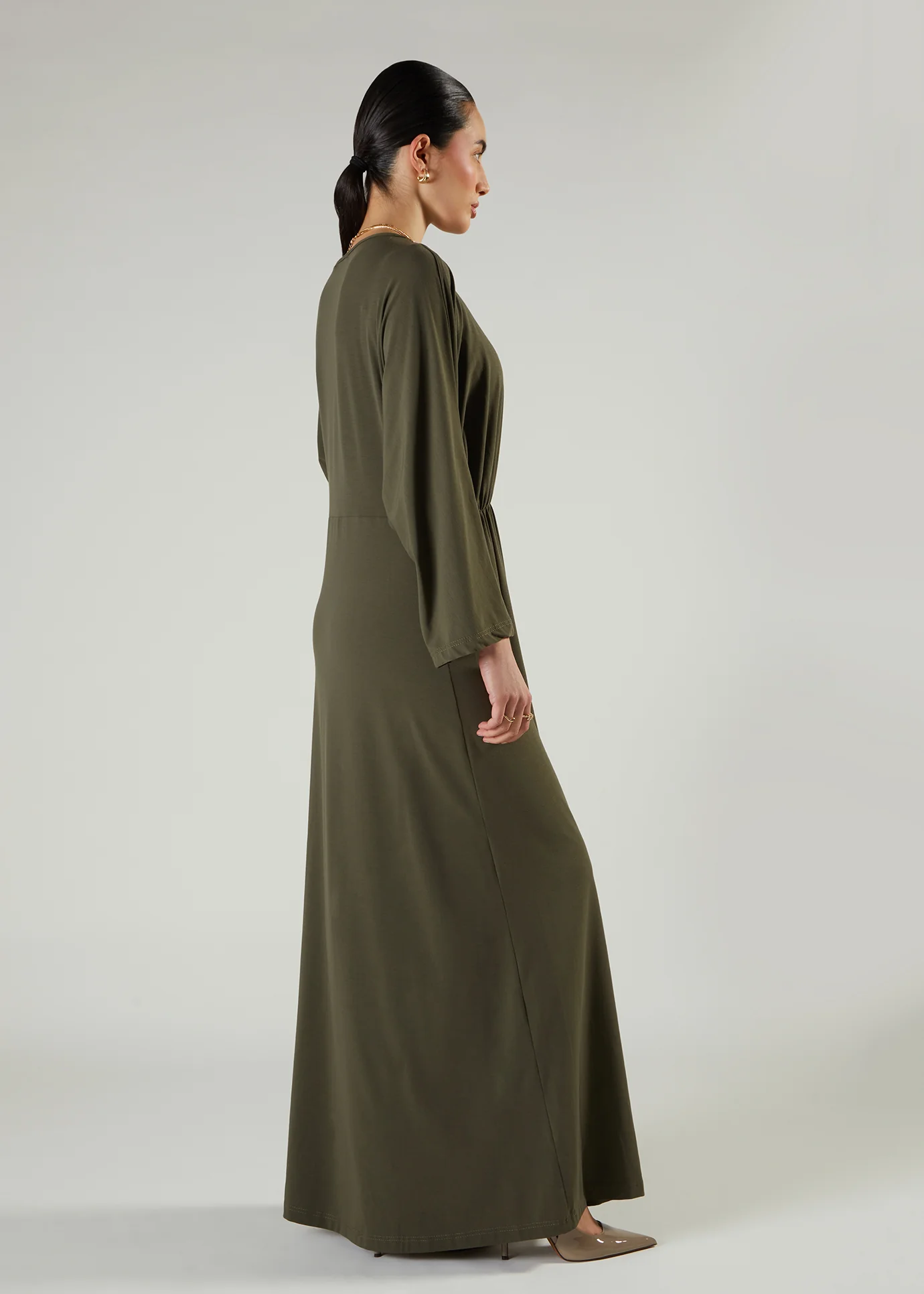 Side Pleat Abaya Olive - Image 3