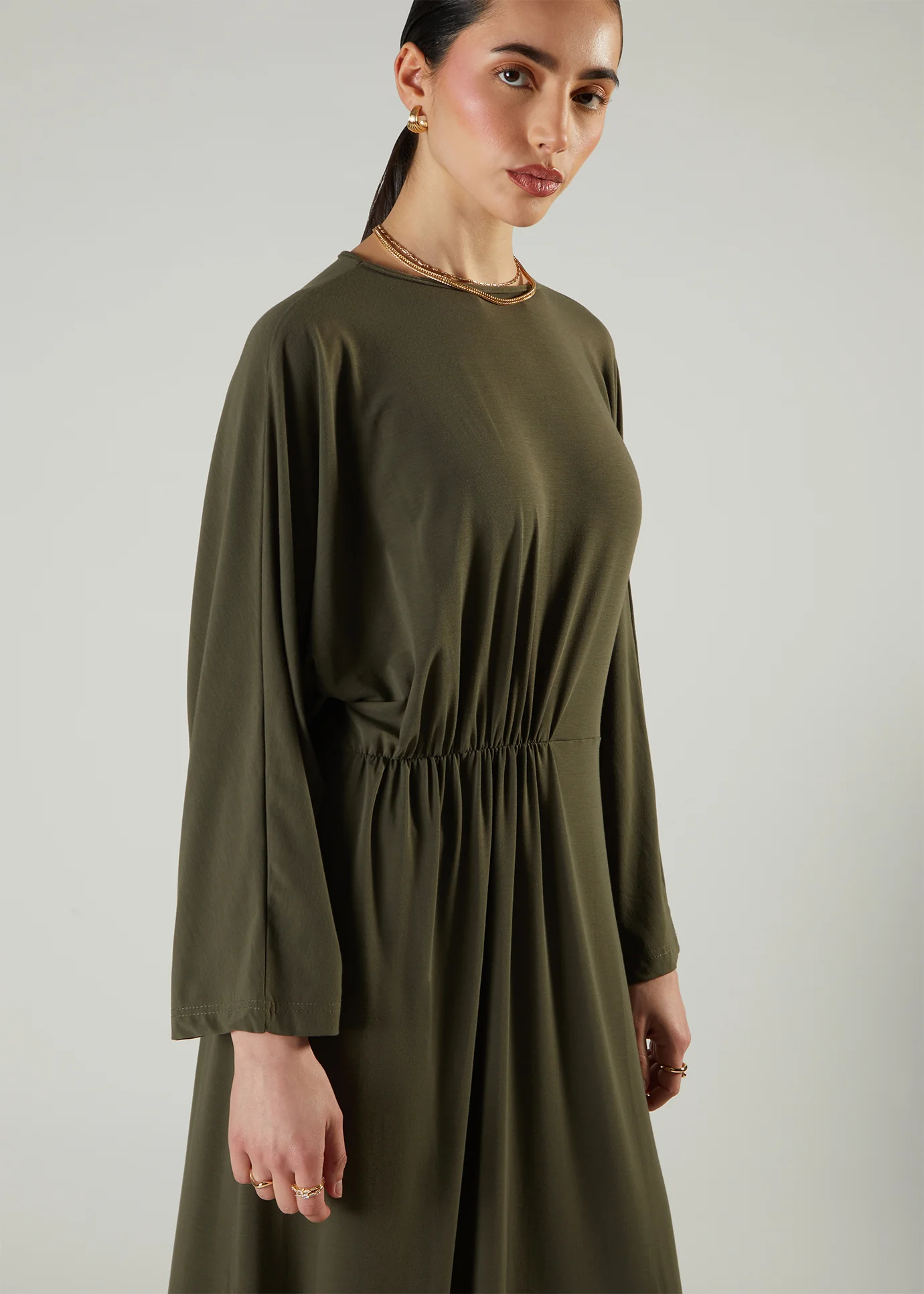Side Pleat Abaya Olive - Image 4
