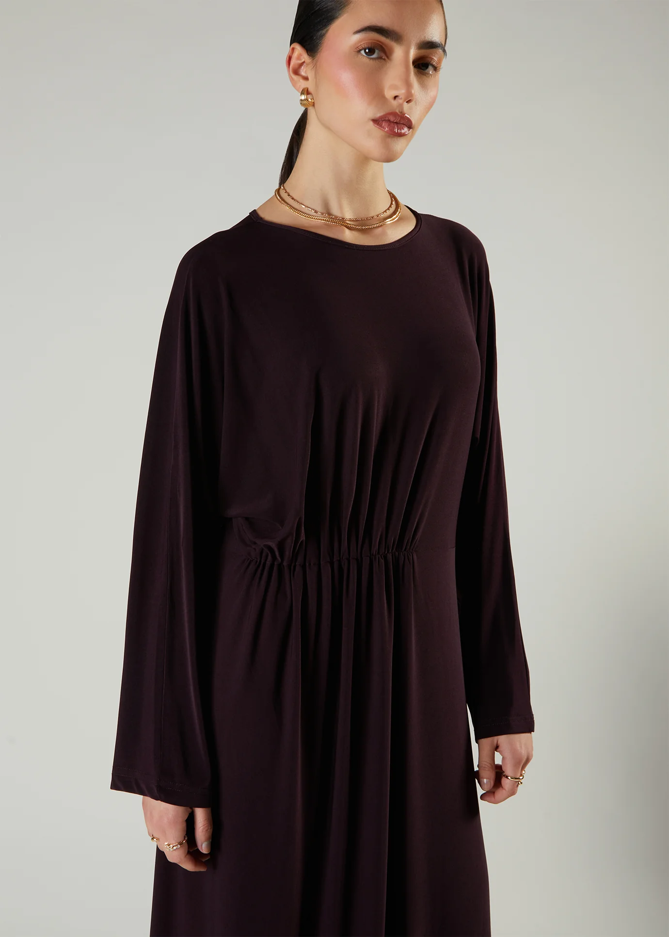 Side Pleat Abaya Plum - Image 2