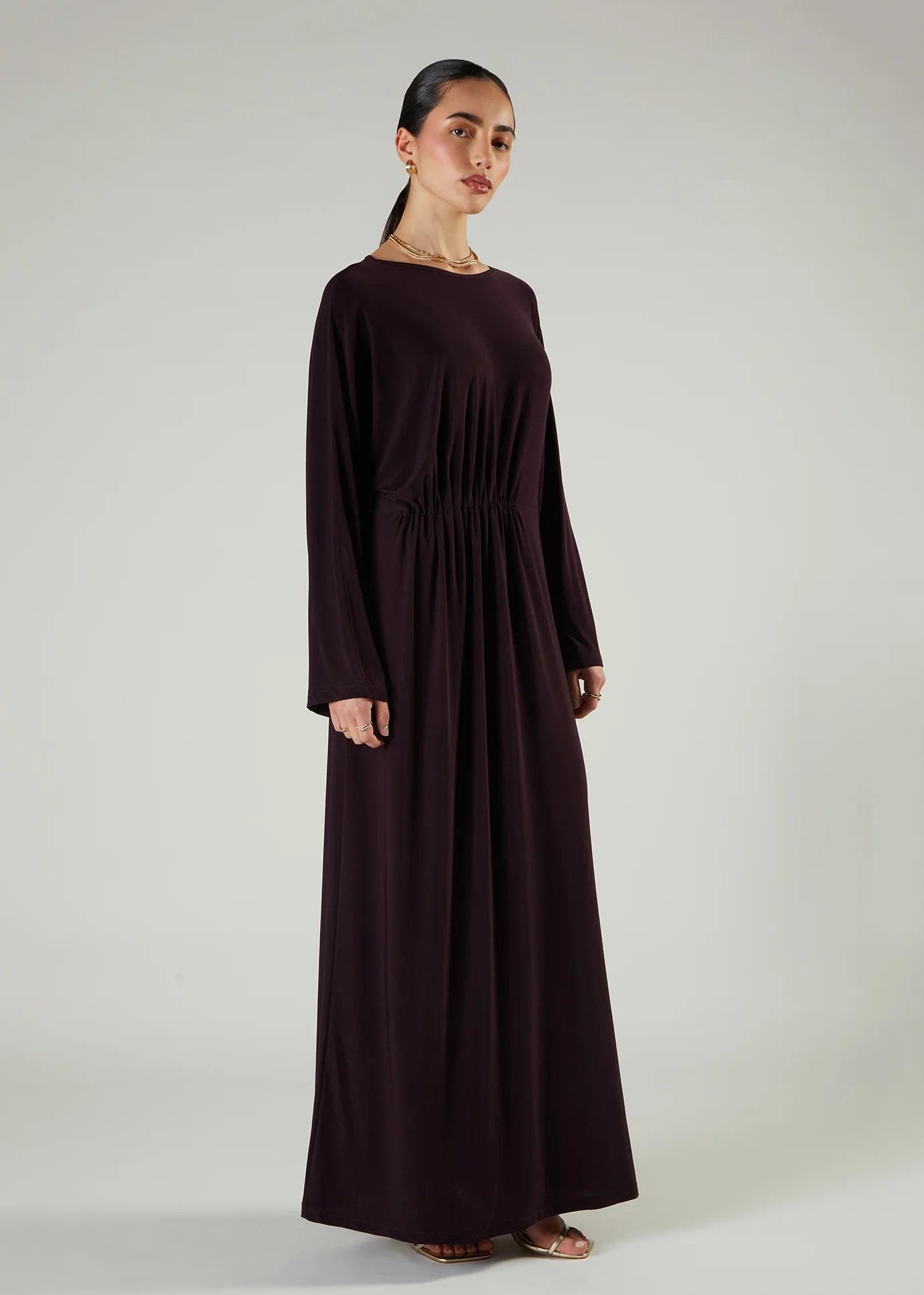 Side Pleat Abaya Plum - Image 3