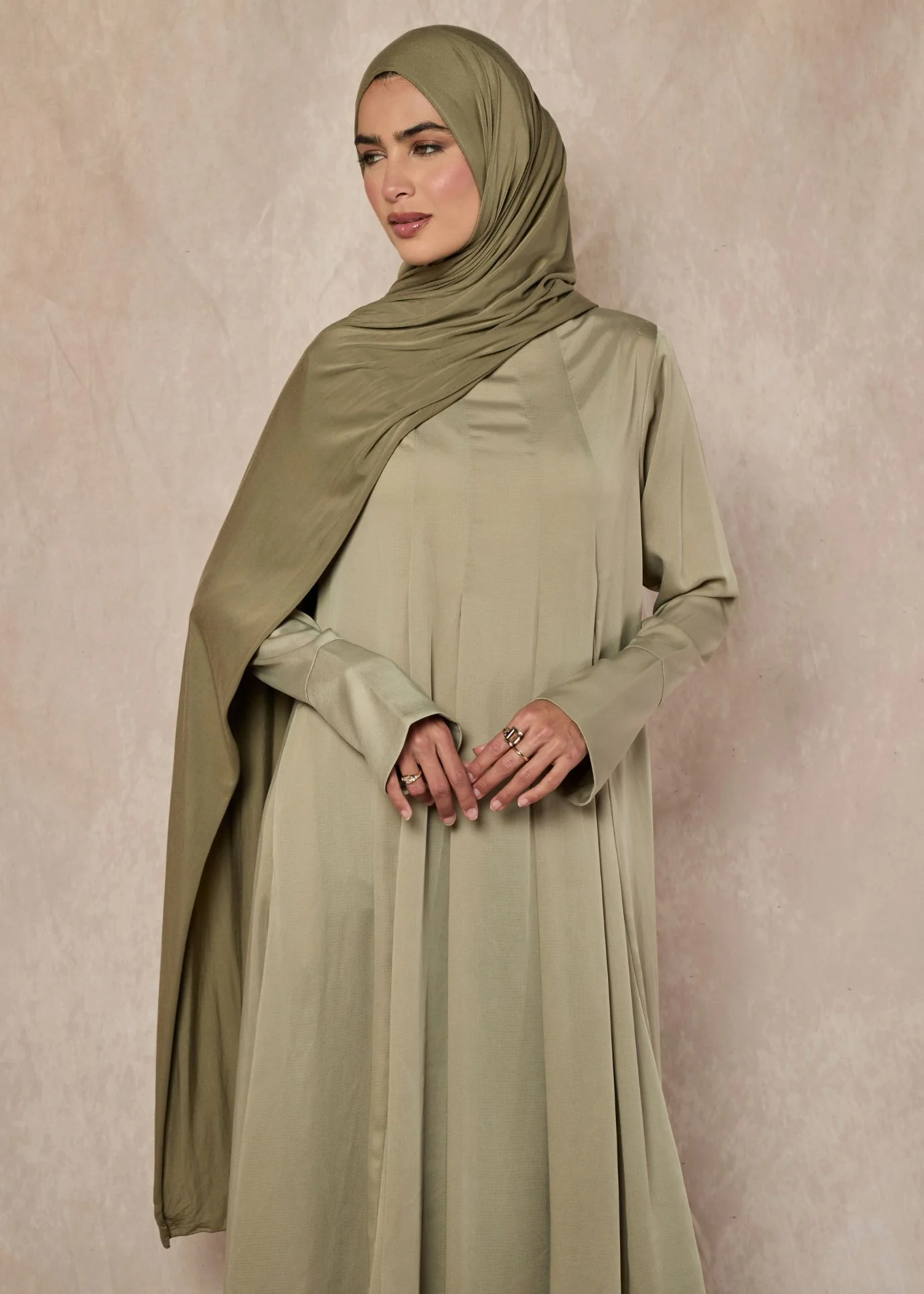Soft Satin Abaya Olive - Image 2