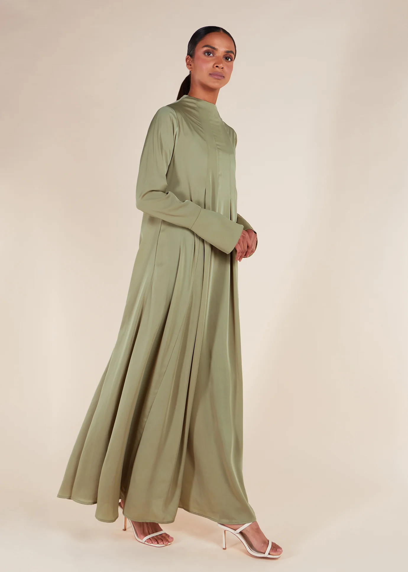 Soft Satin Abaya Olive - Image 3