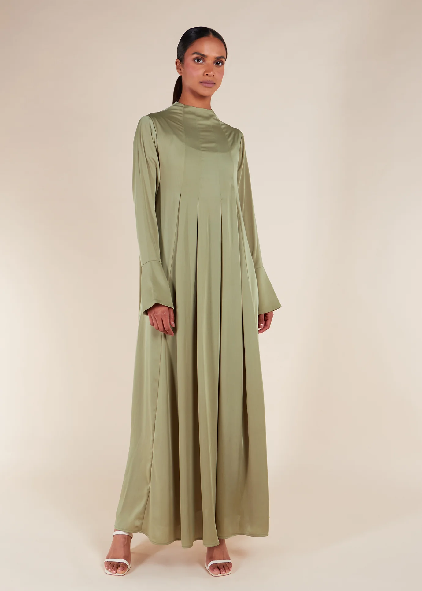 Soft Satin Abaya Olive - Image 4