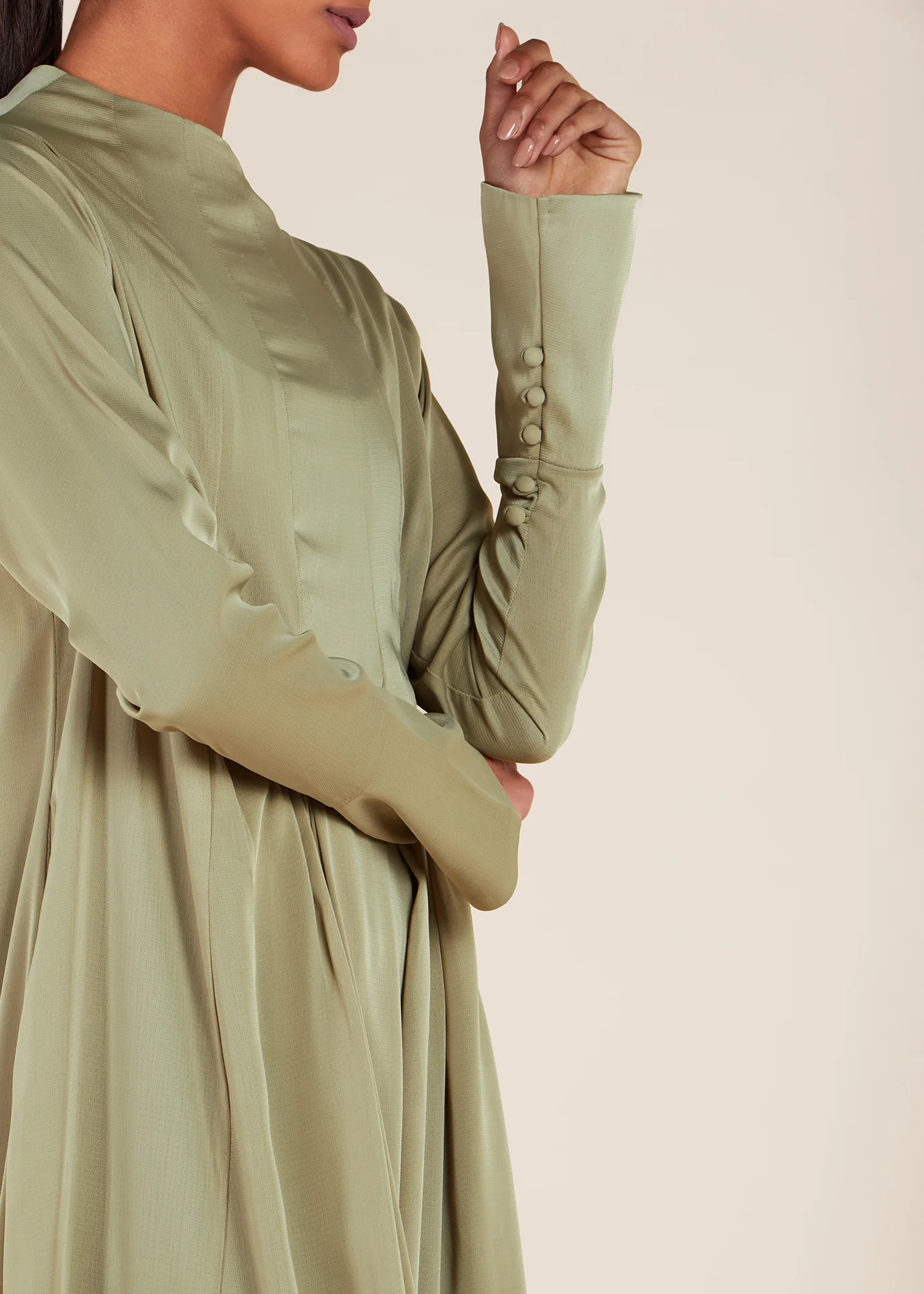 Soft Satin Abaya Olive - Image 6