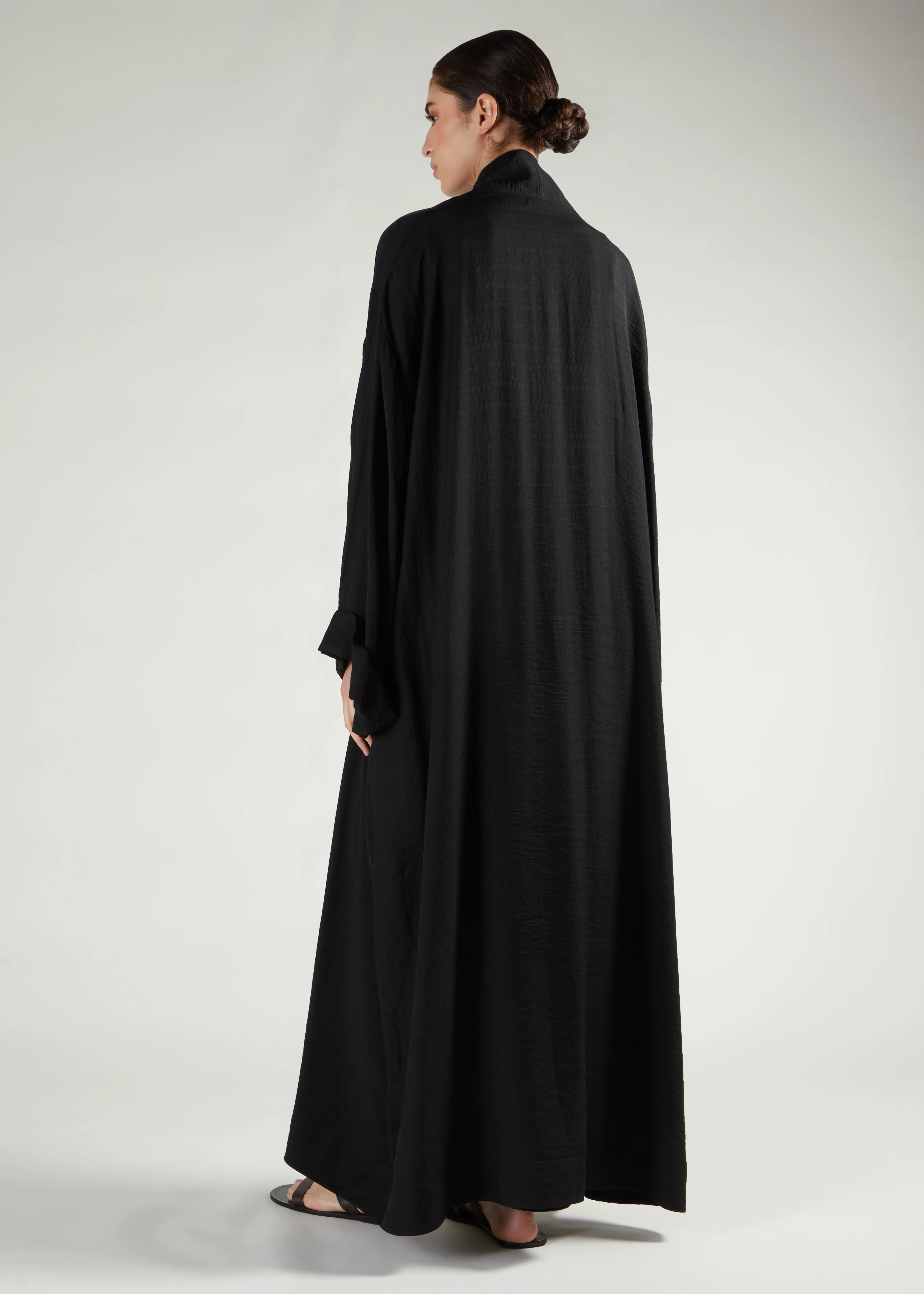 Textured Open Abaya Black - Image 2
