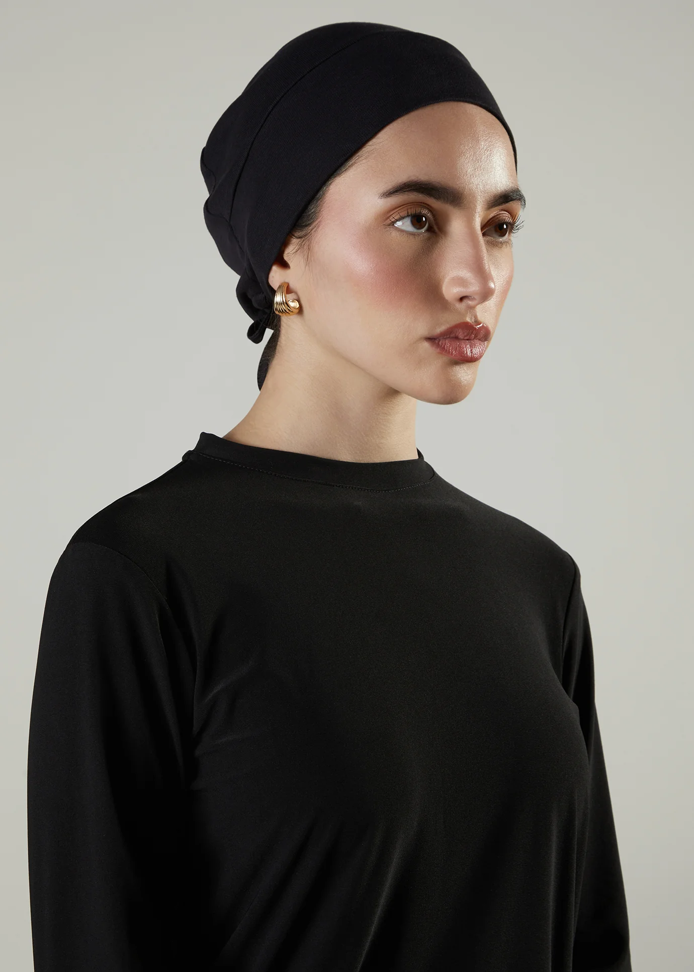 Tie Back Cap Black Hijab Cap - Image 3