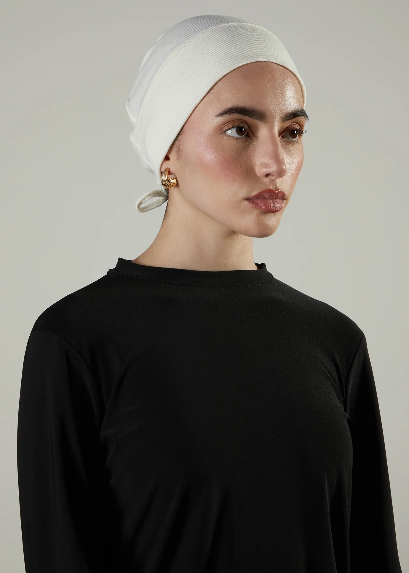 Tie Back Cap Off-White Hijab Cap - Image 3