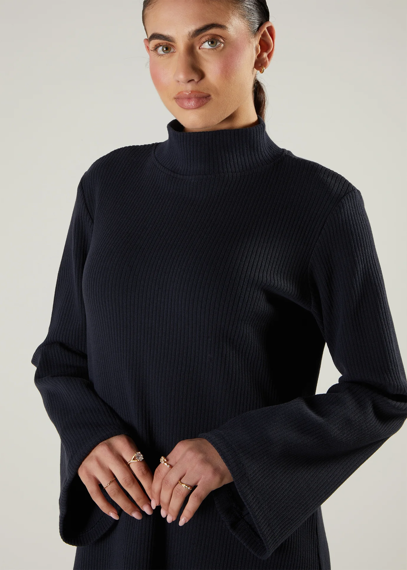 Turtle Neck Abaya Navy - Image 4