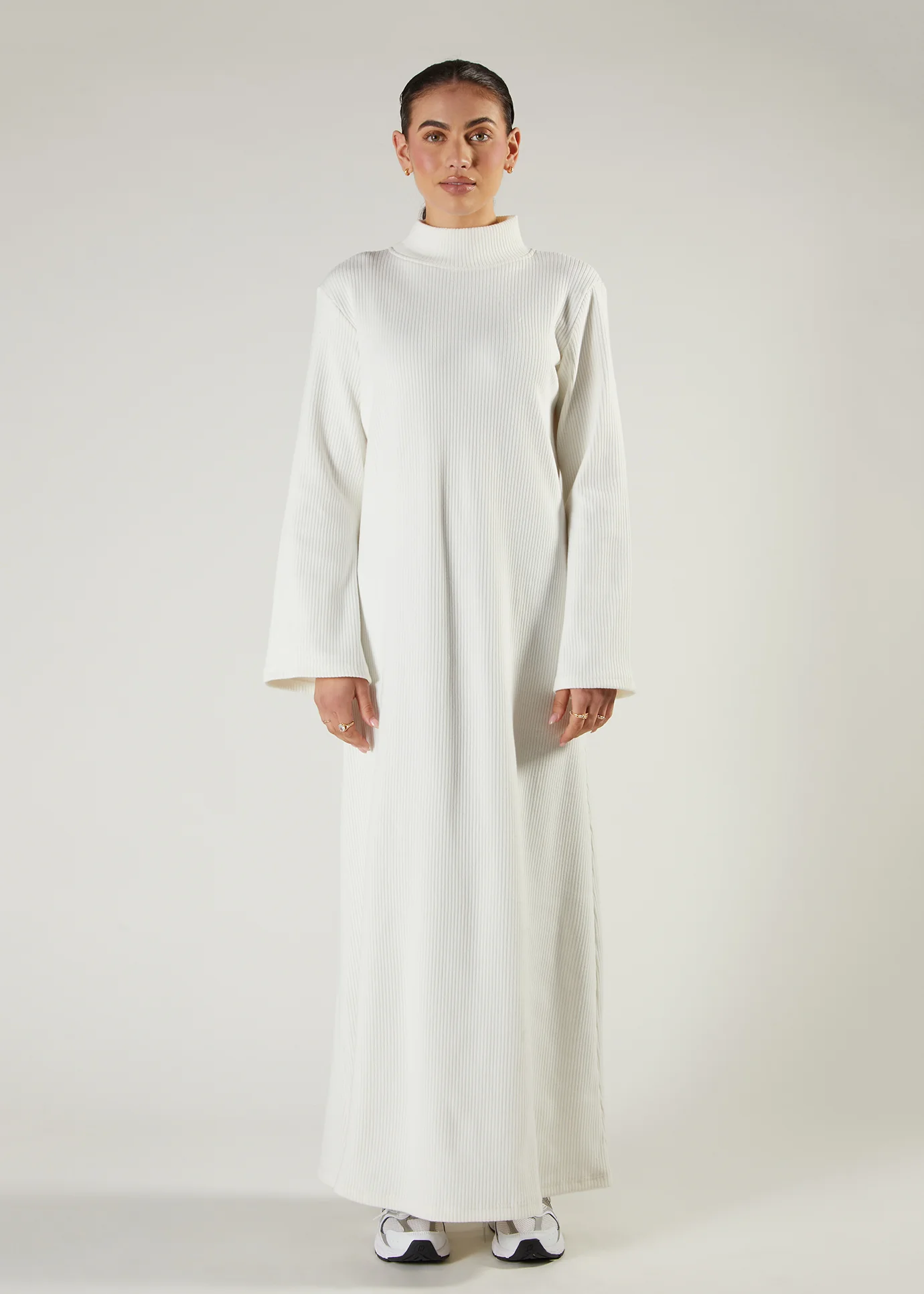 Turtle Neck Abaya Off White - Image 3