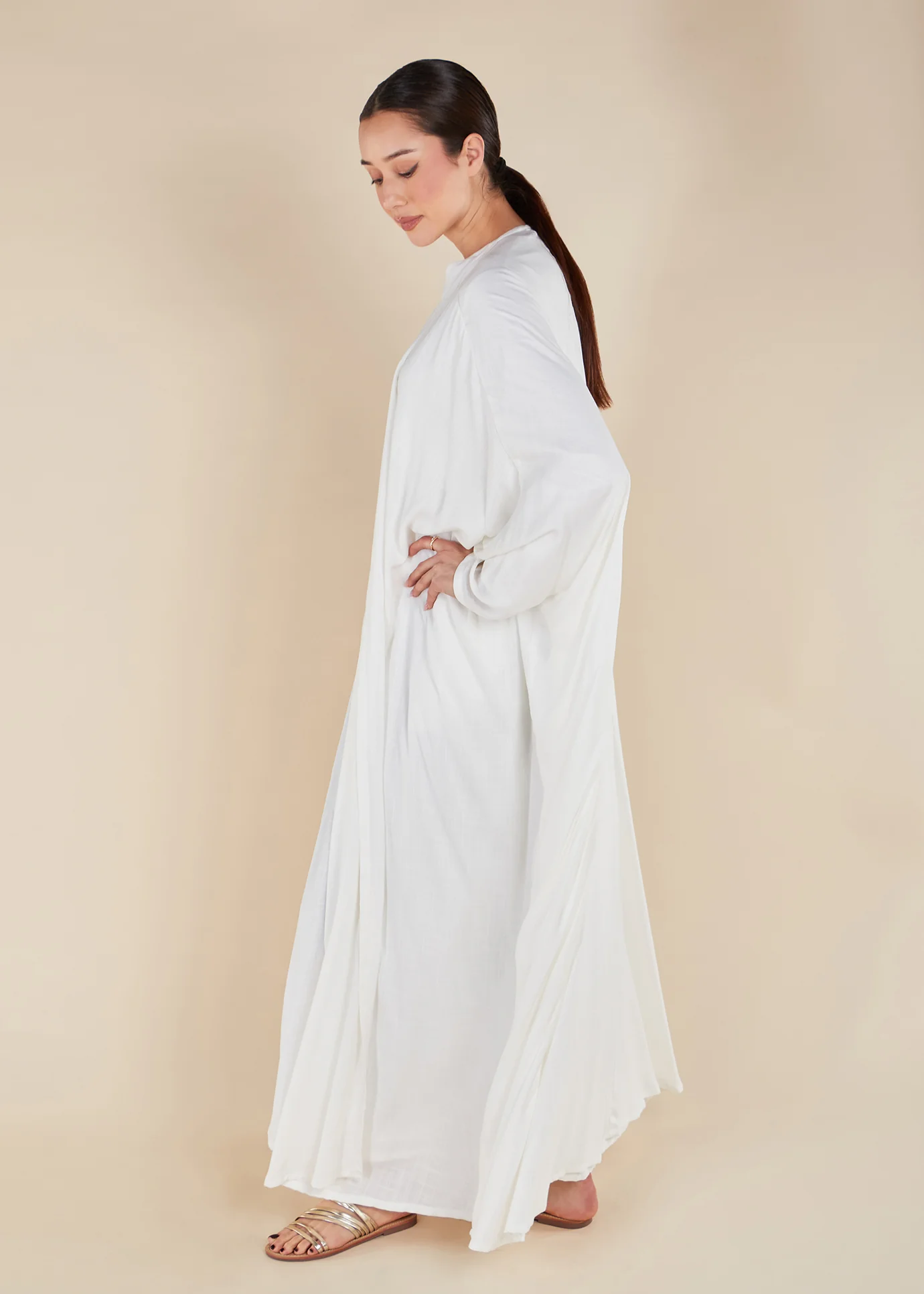 Twill Open Abaya White - Image 3