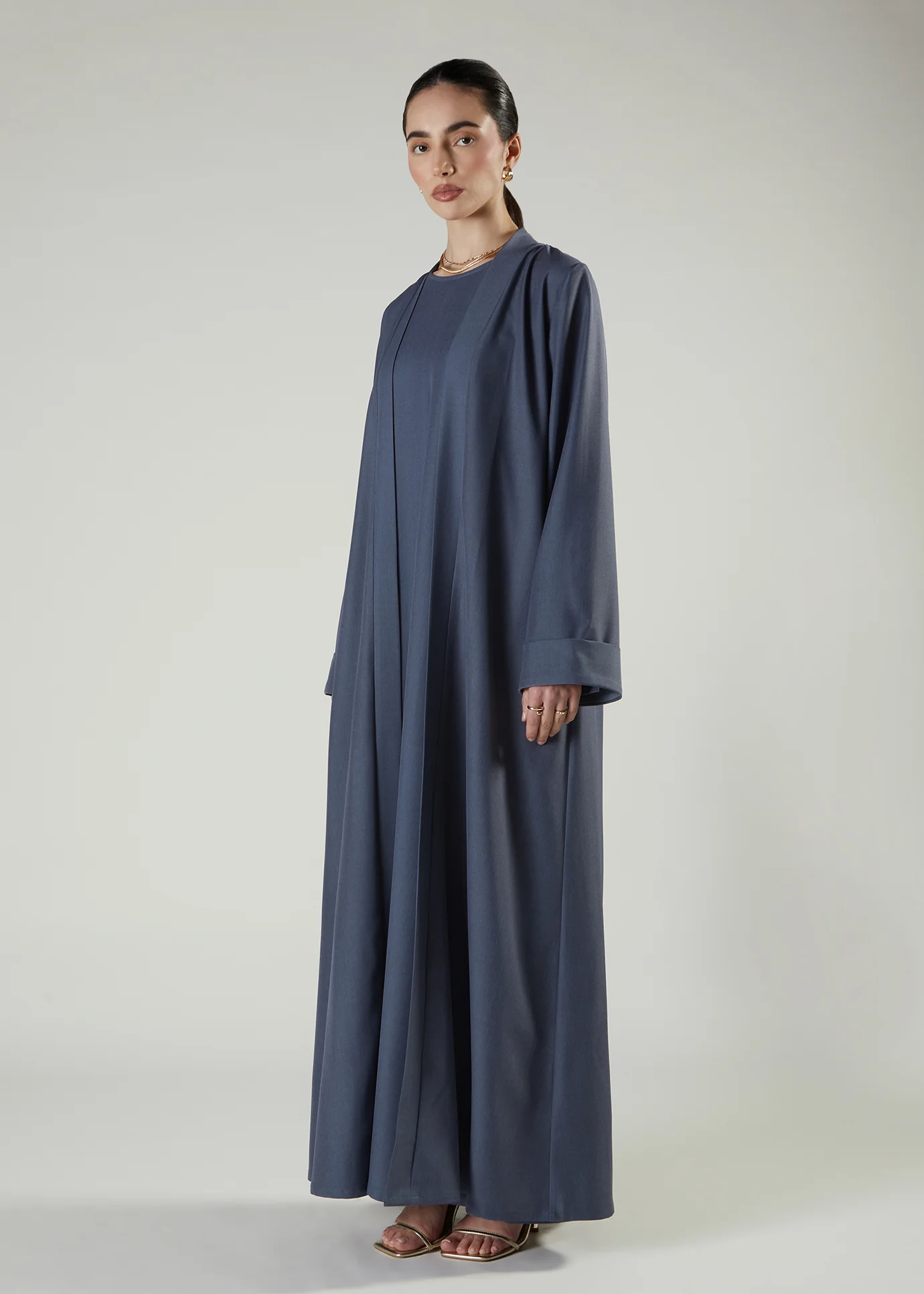 Two Piece Open Abaya Dark Denim - Image 2
