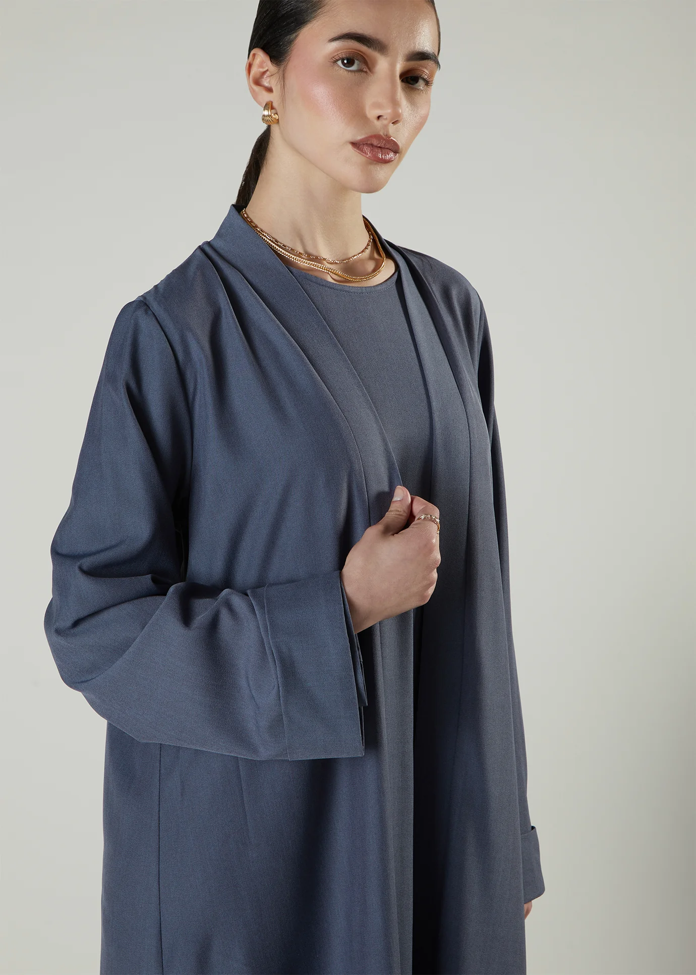 Two Piece Open Abaya Dark Denim - Image 4