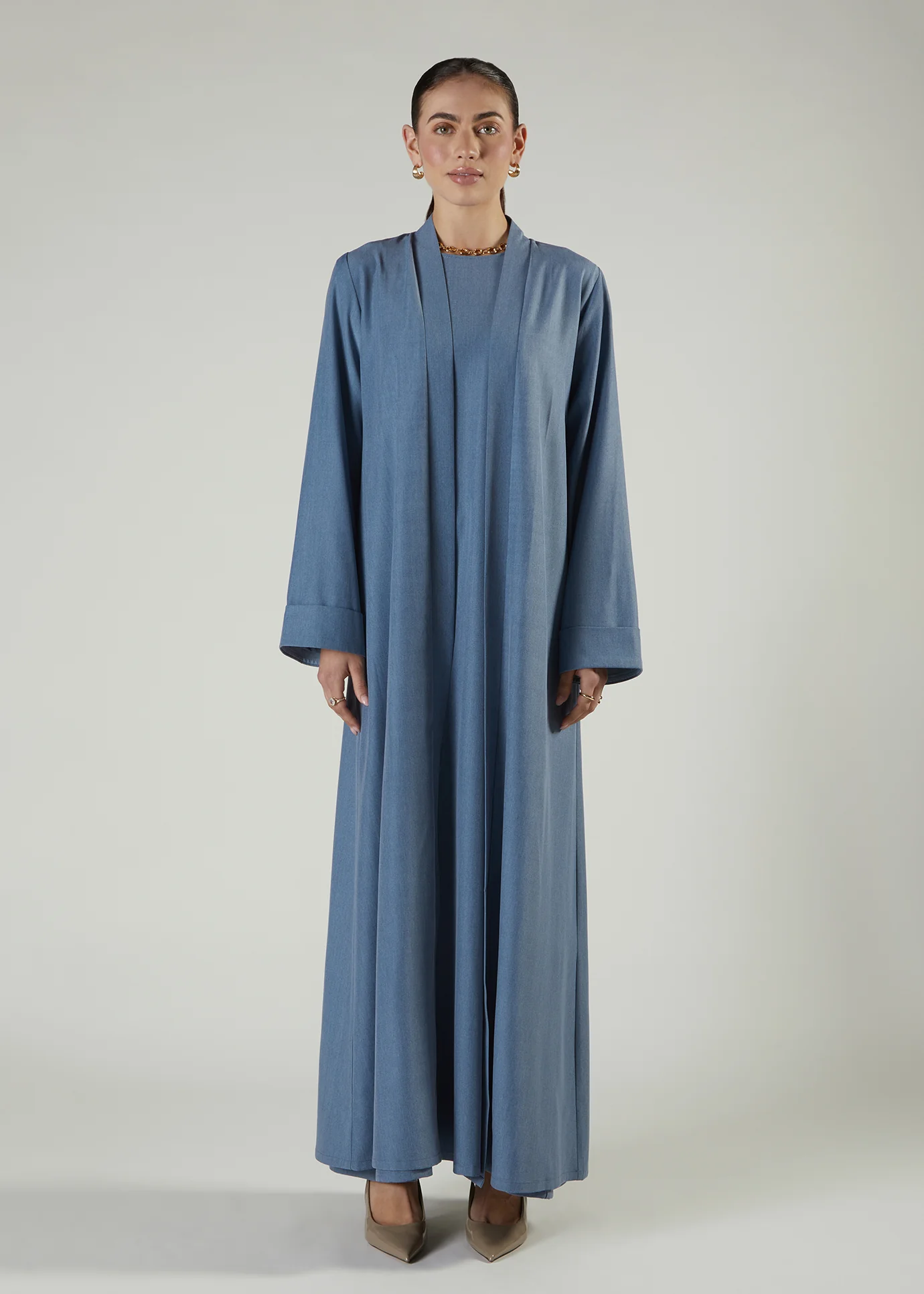 Two Piece Open Abaya Denim - Image 2