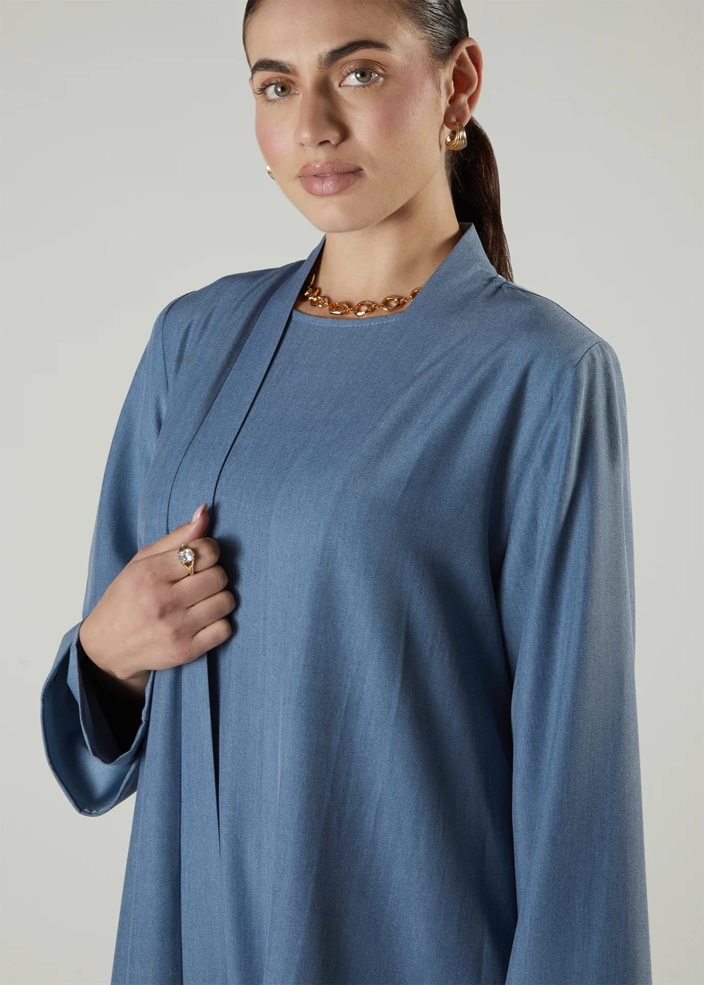 Two Piece Open Abaya Denim - Image 4