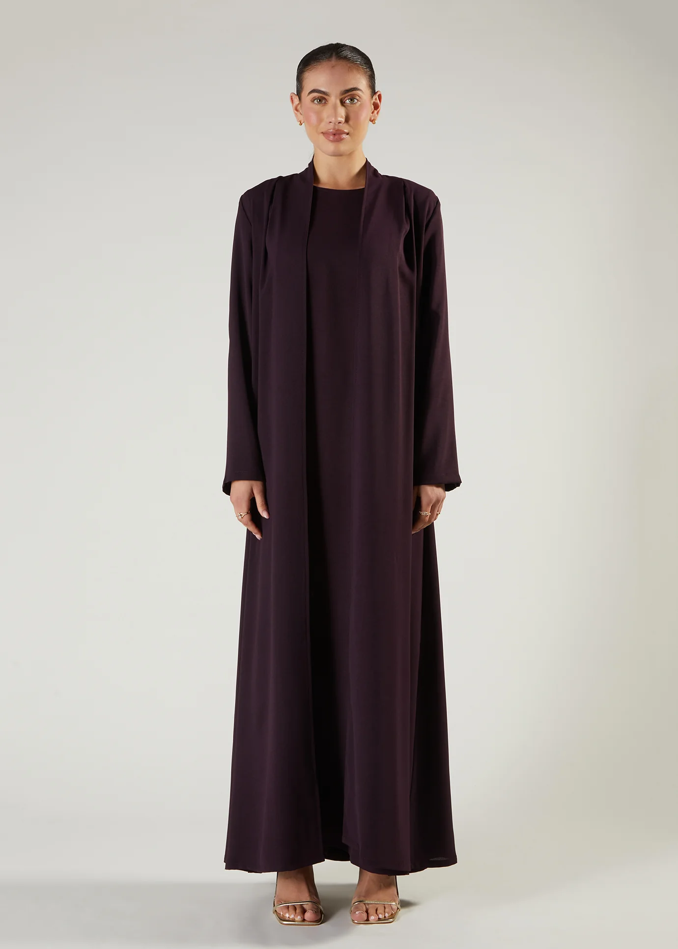 Two Piece Open Abaya Plum - Image 2
