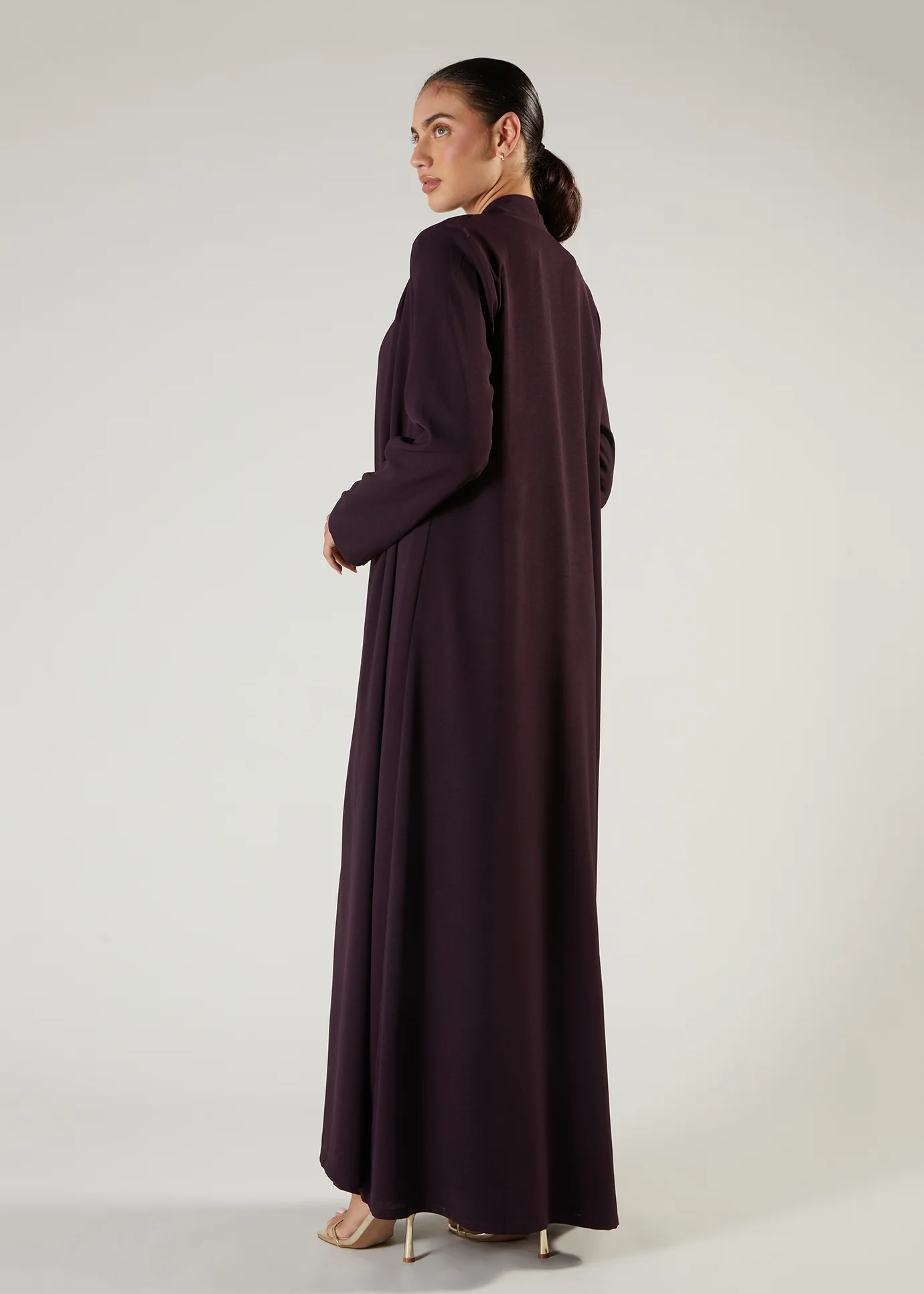 Two Piece Open Abaya Plum - Image 3