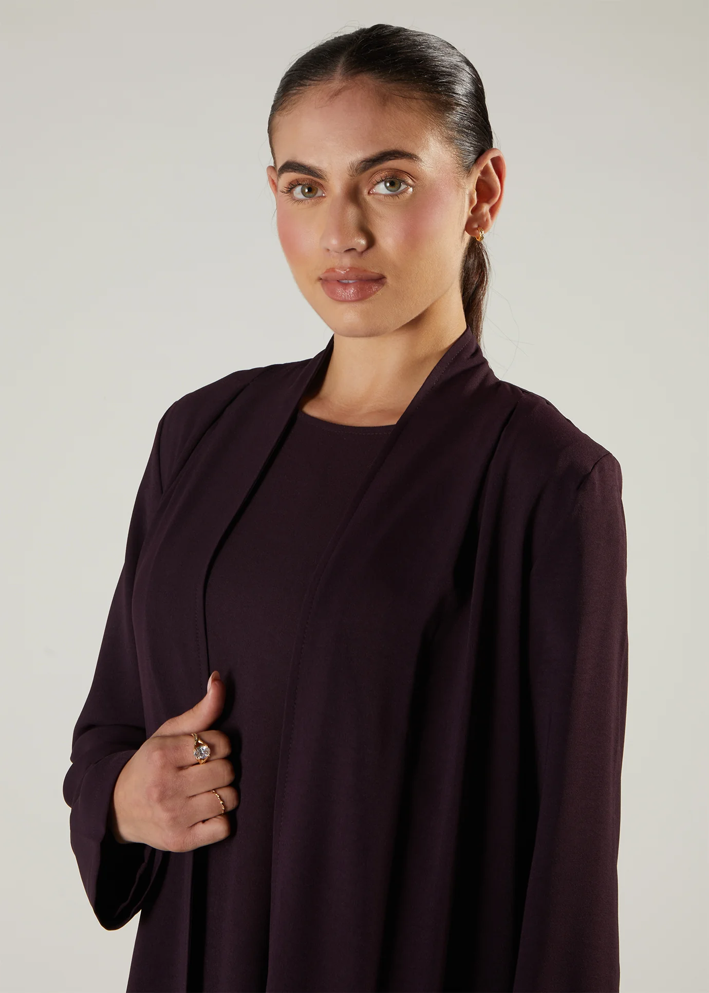 Two Piece Open Abaya Plum - Image 4