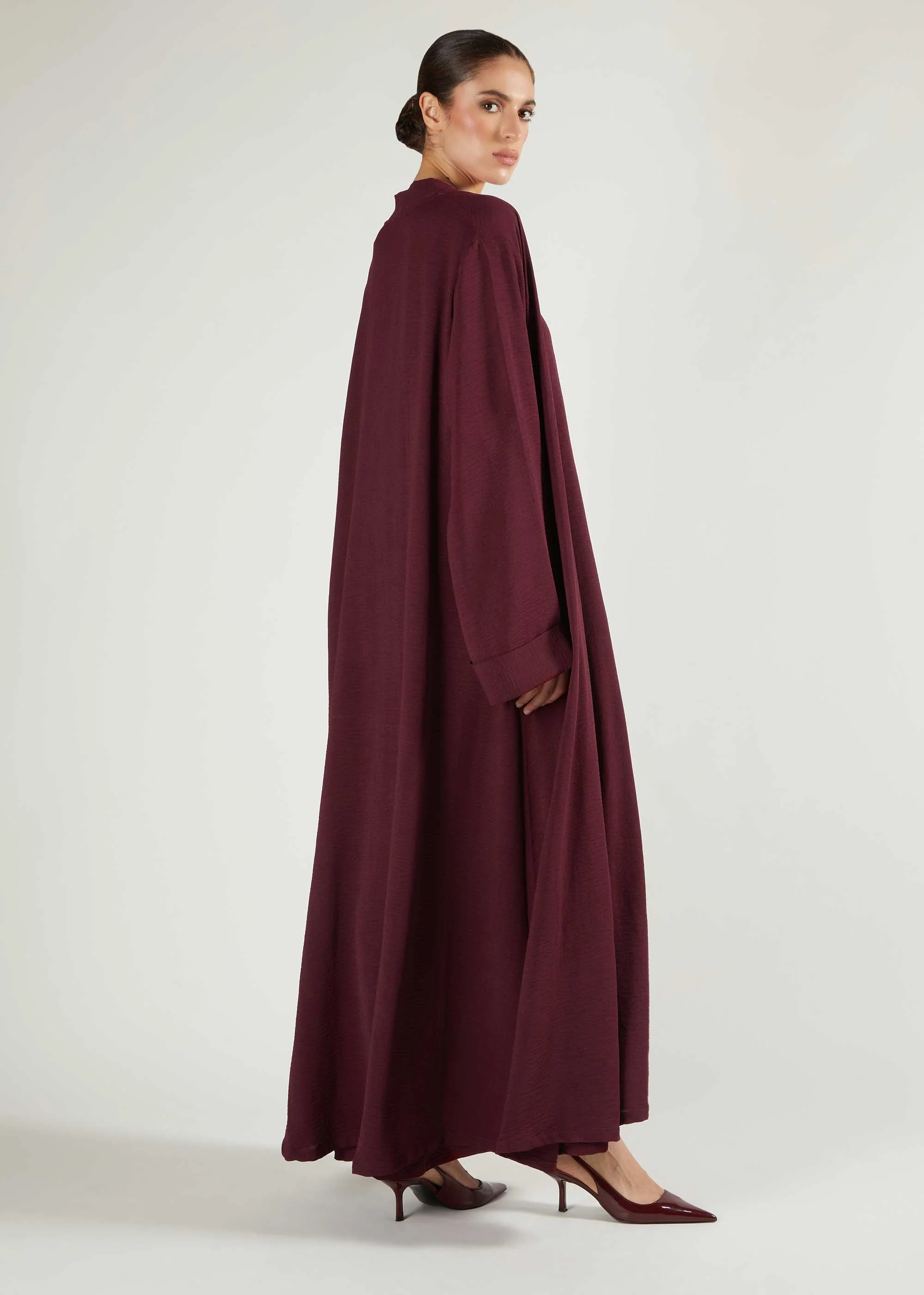 Two Piece Open Abaya With Slip Berry - Image 3