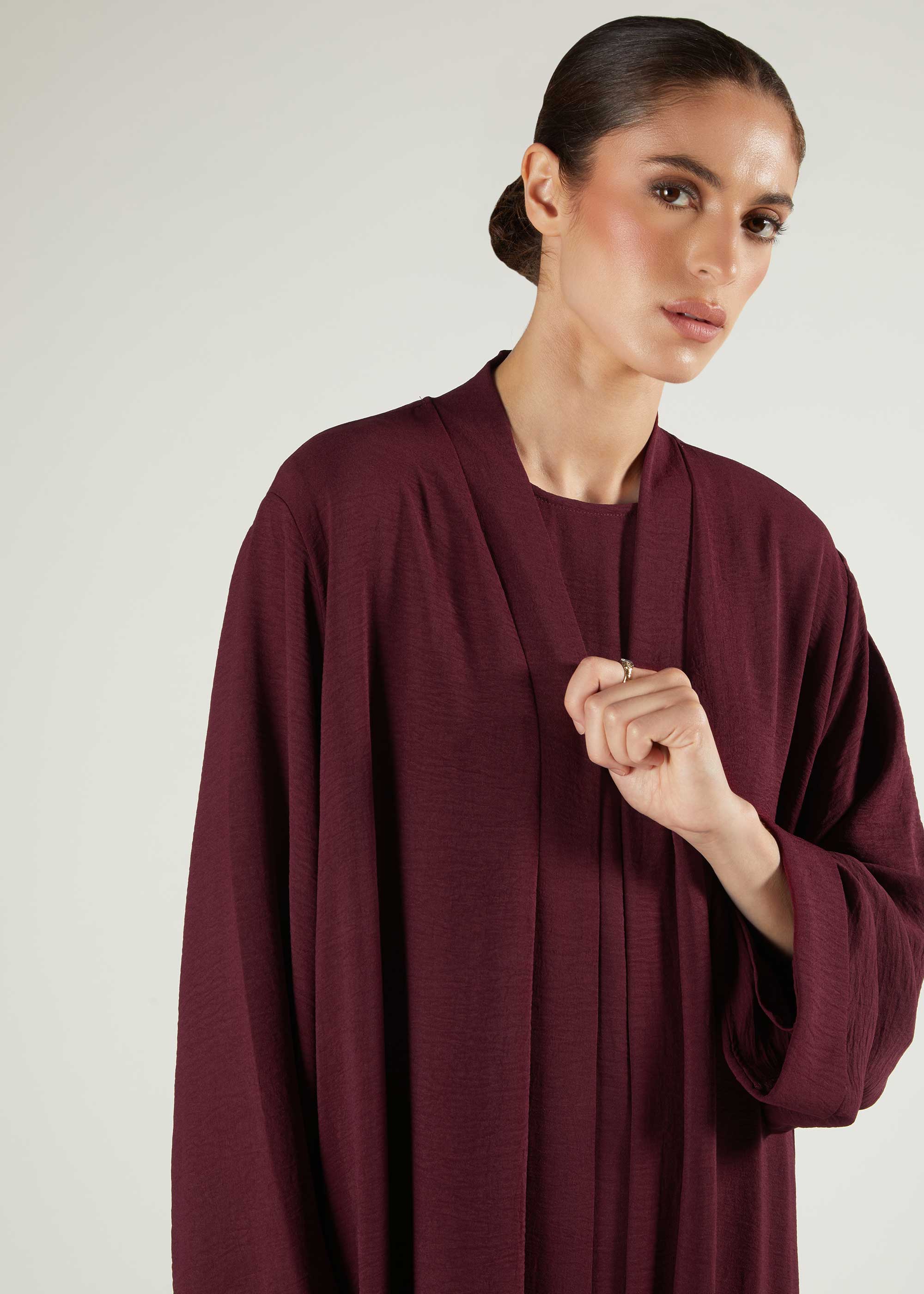 Two Piece Open Abaya With Slip Berry - Image 4