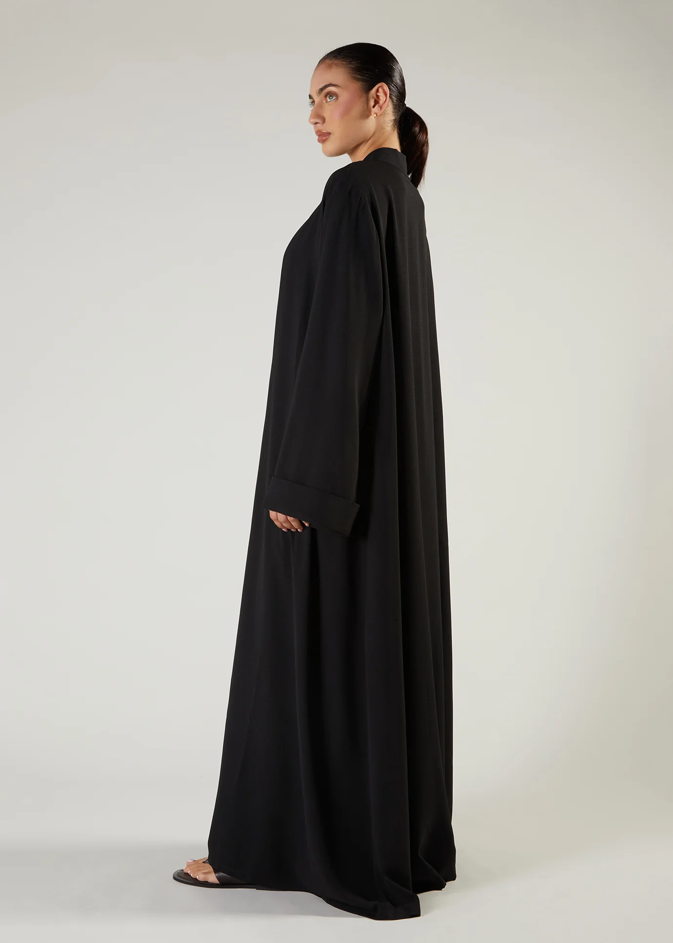 Two Piece Open Abaya with Slip Black - Image 3