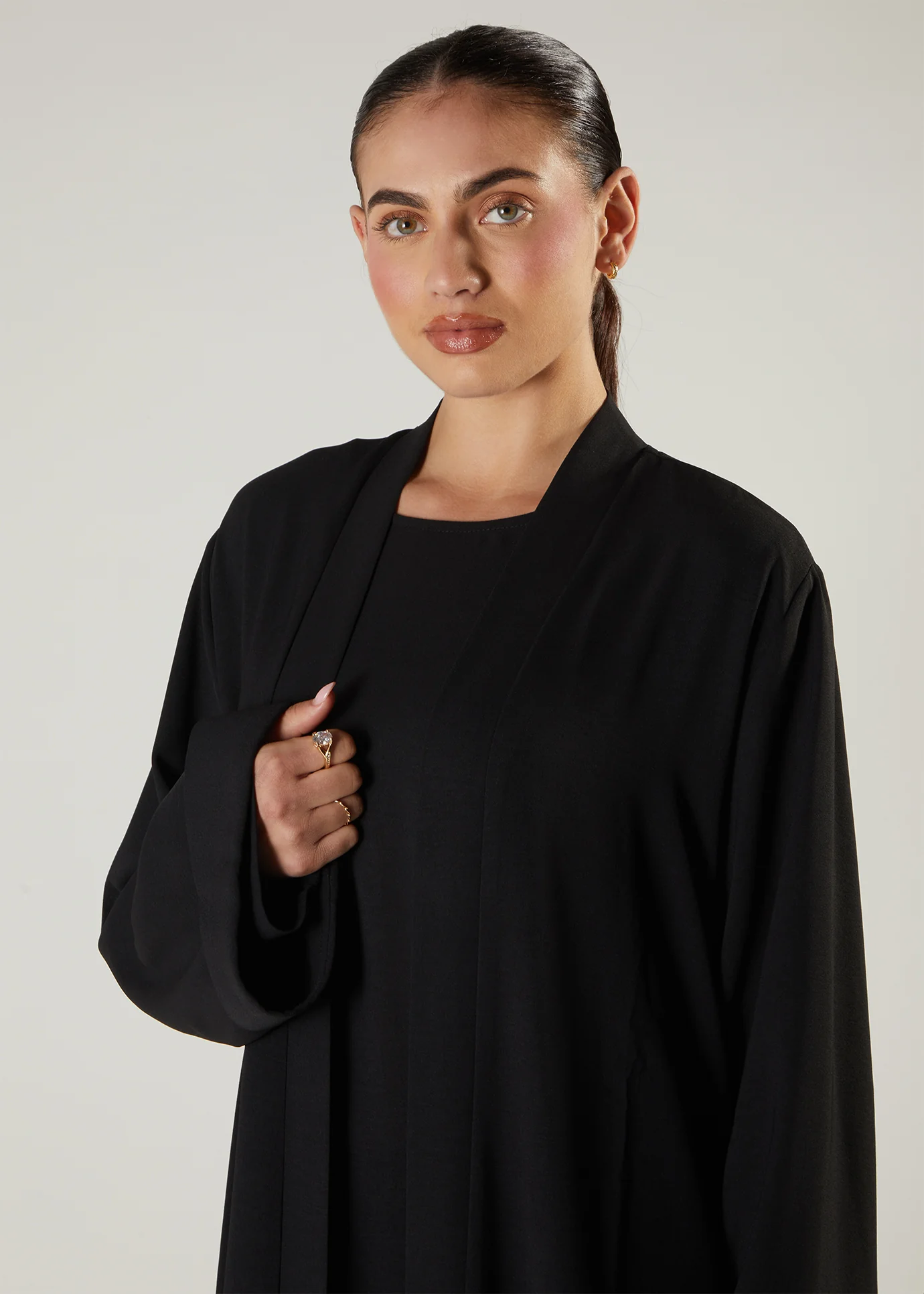 Two Piece Open Abaya with Slip Black - Image 4