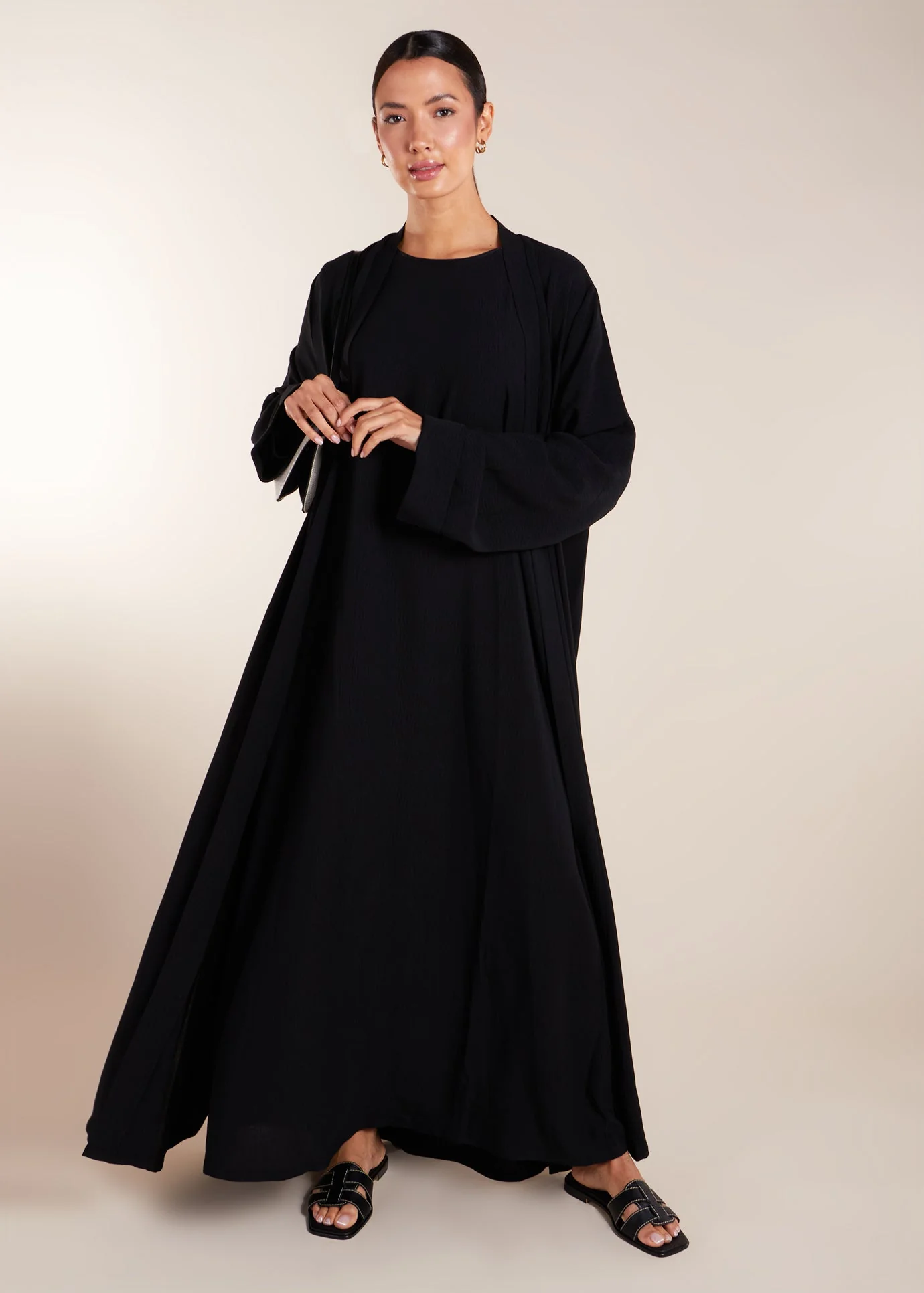 Two Piece Open Abaya with Slip Black - Image 5