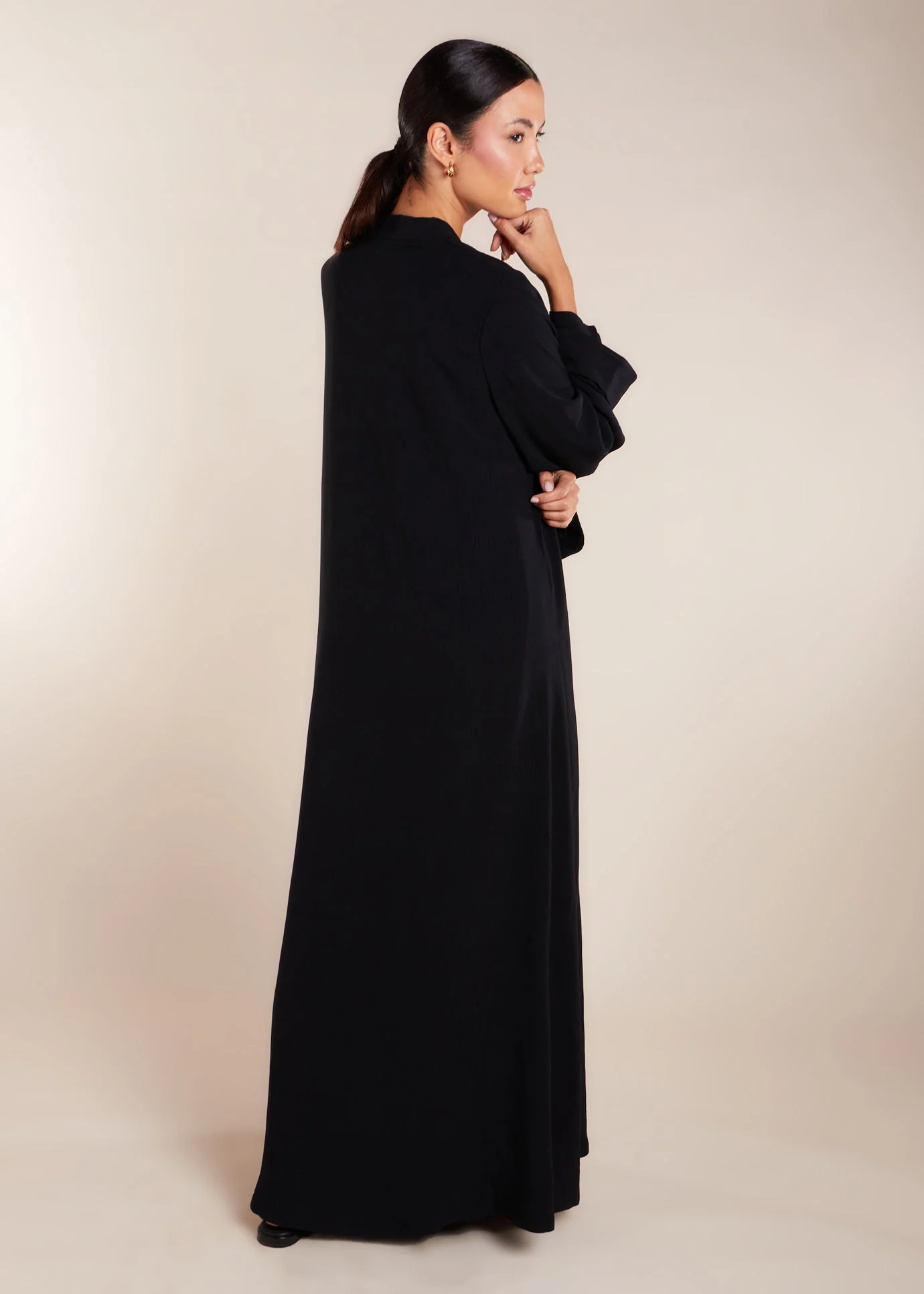 Two Piece Open Abaya with Slip Black - Image 6