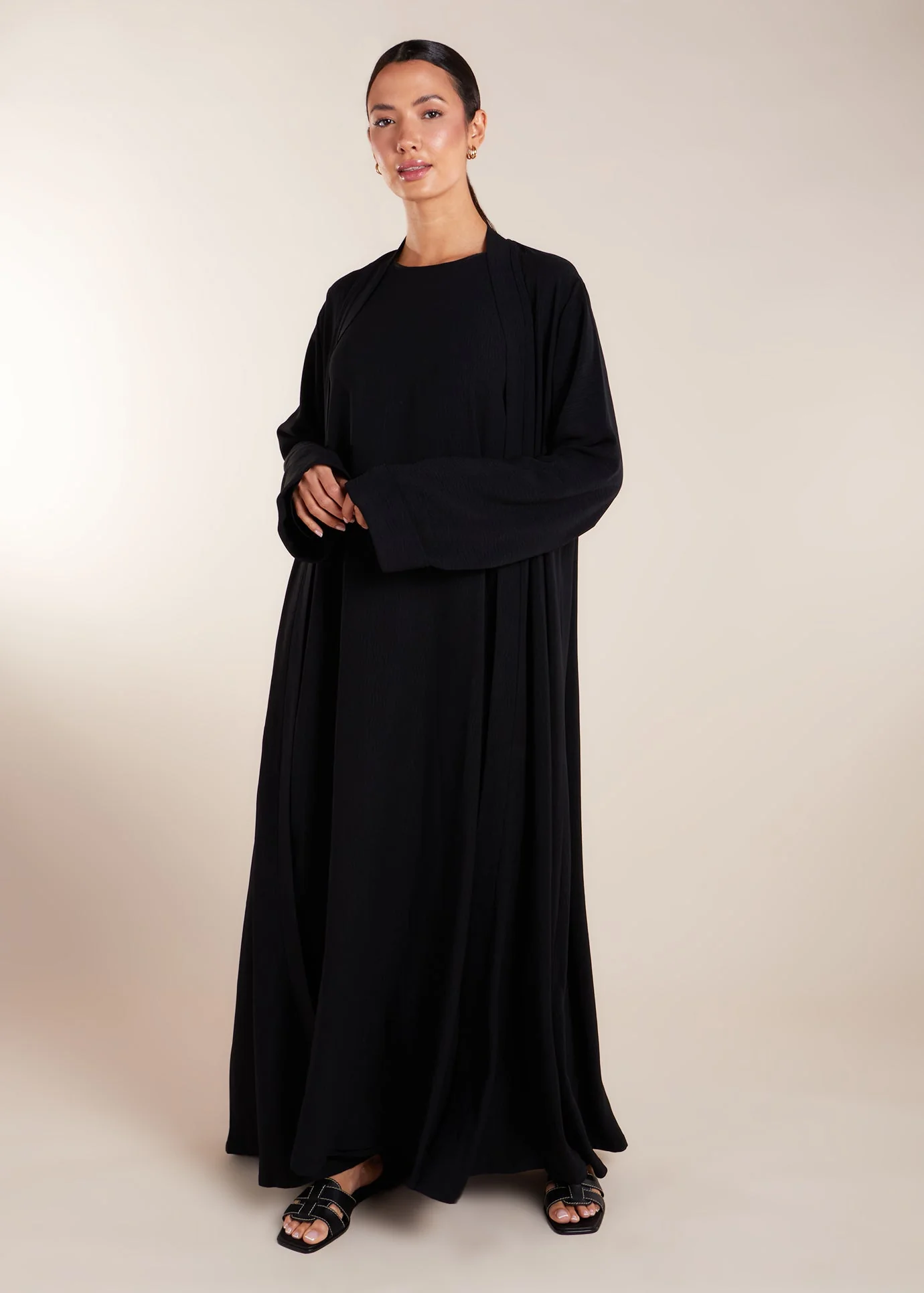 Two Piece Open Abaya with Slip Black - Image 8