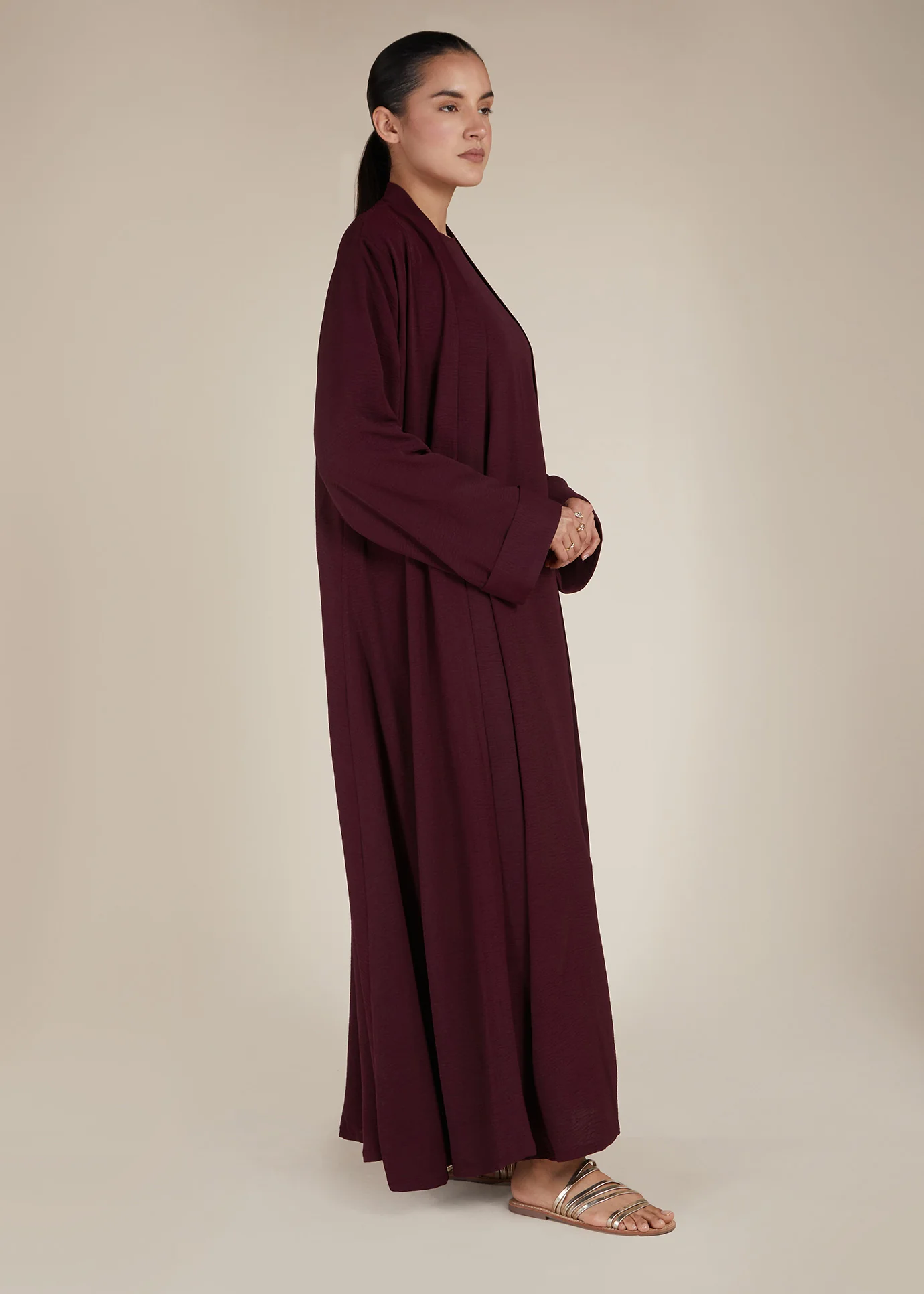 Two Piece Open Abaya With Slip Burgundy - Image 4