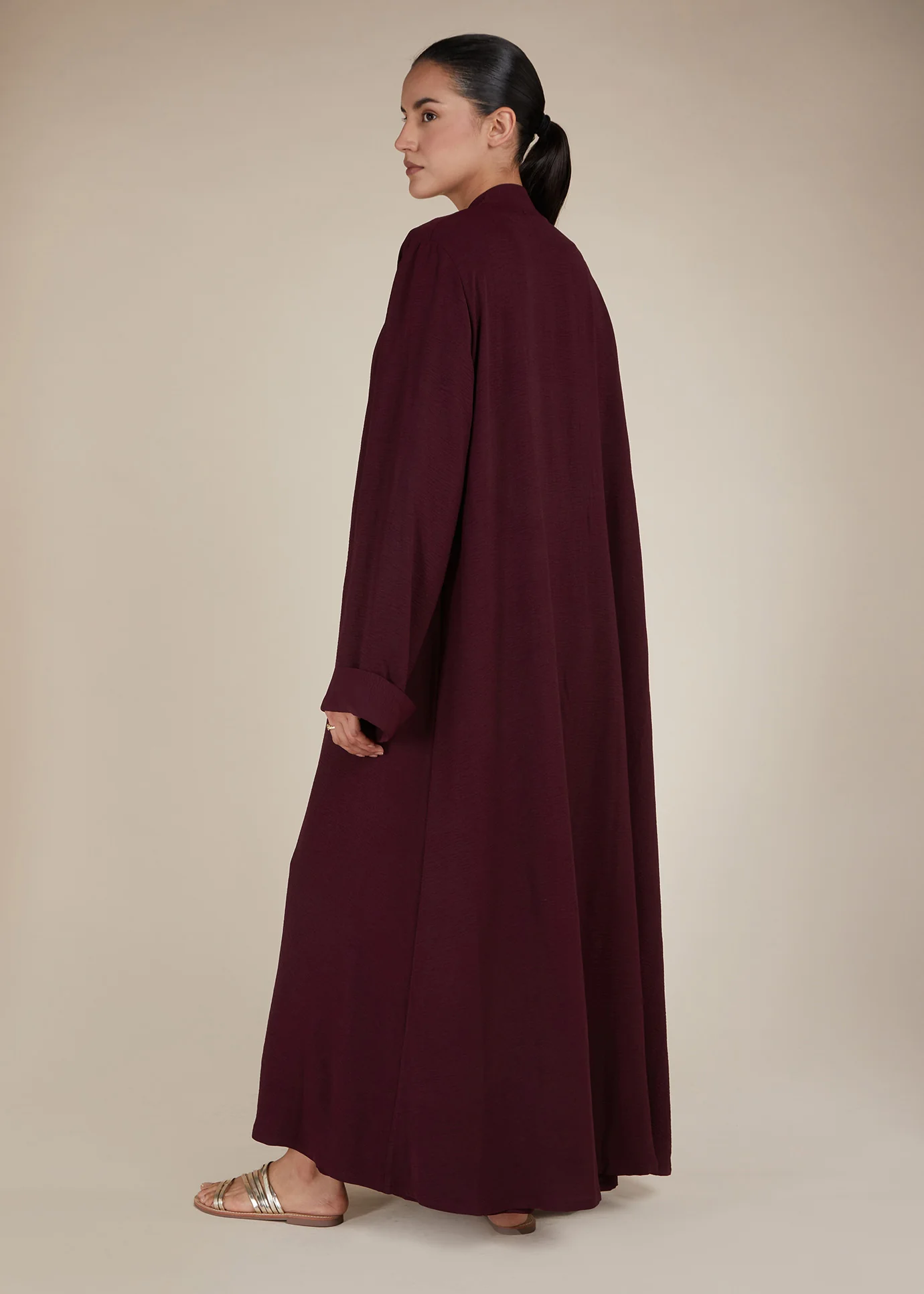 Two Piece Open Abaya With Slip Burgundy - Image 5