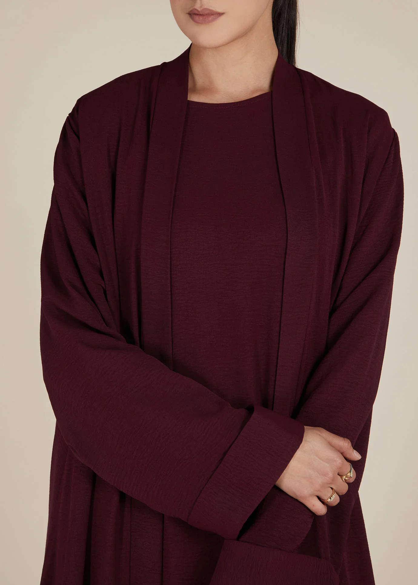 Two Piece Open Abaya With Slip Burgundy - Image 6