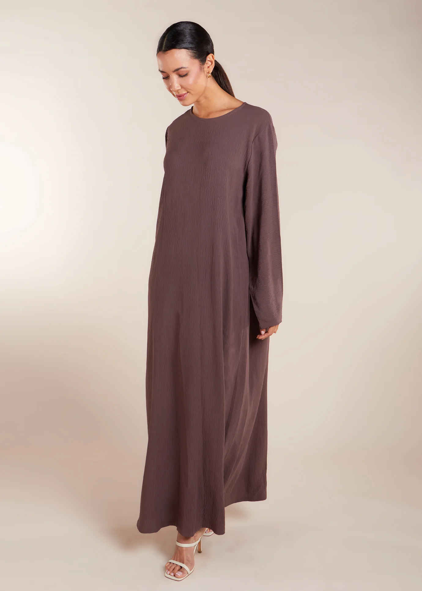 Two Piece Open Abaya with Slip Coffee - Image 5