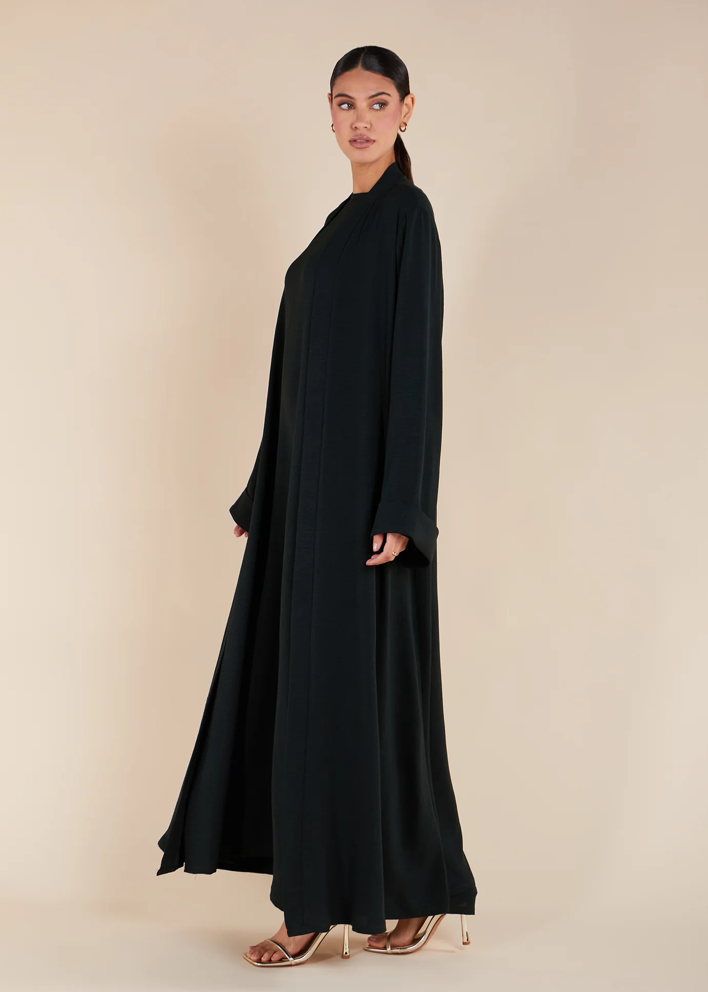 Two Piece Open Abaya with Slip Dark Green - Image 3