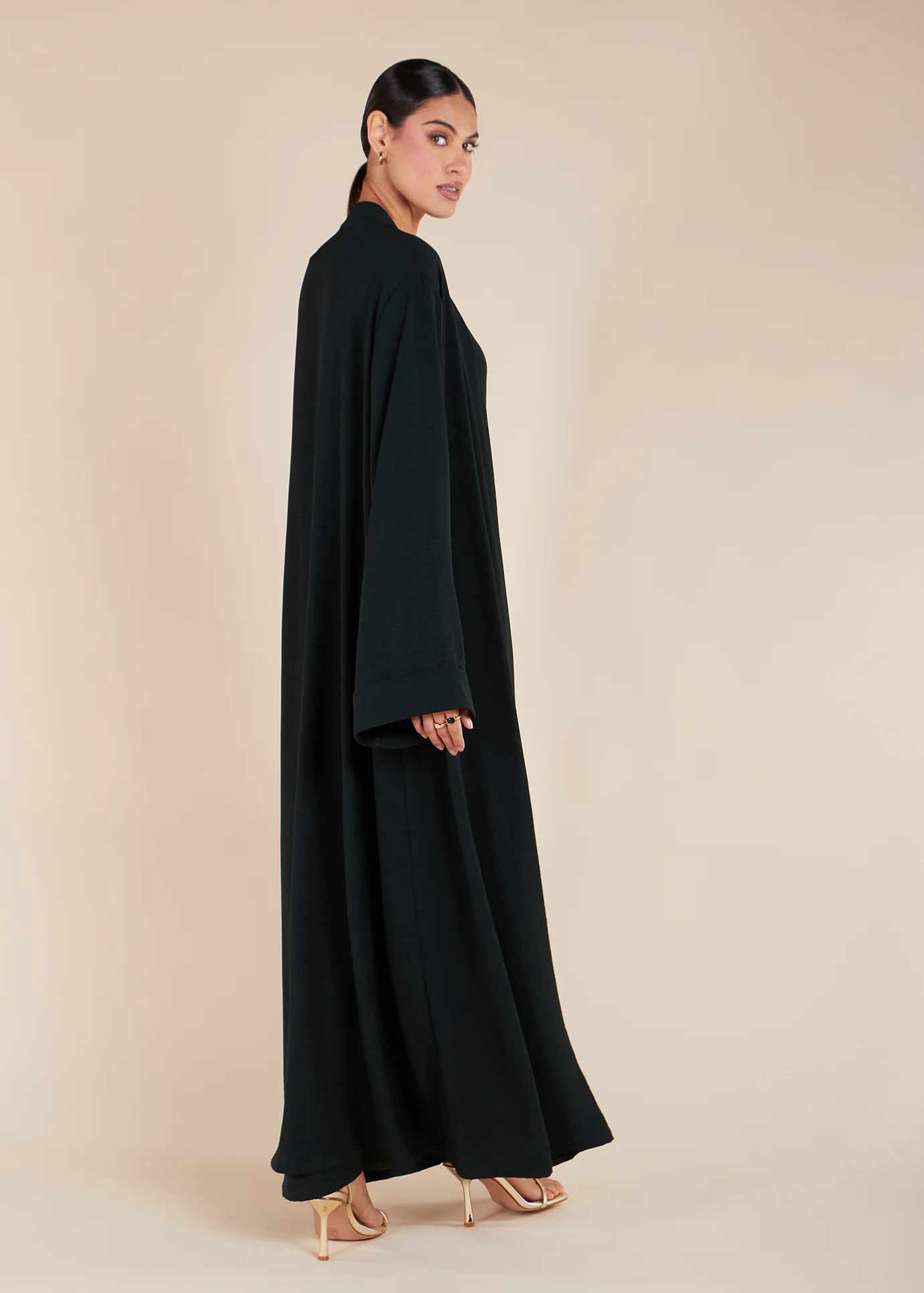 Two Piece Open Abaya with Slip Dark Green - Image 4