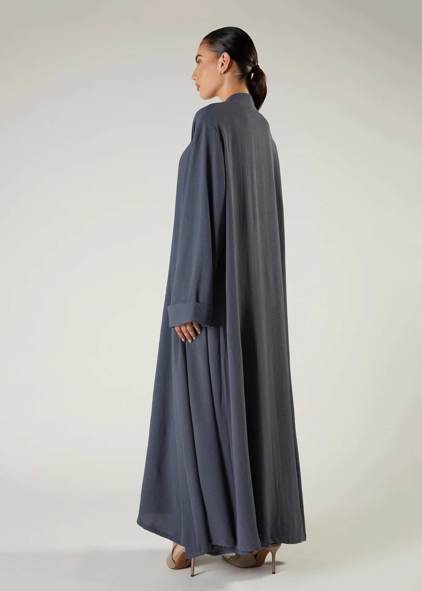 Two Piece Open Abaya With Slip Dusty Blue - Image 3
