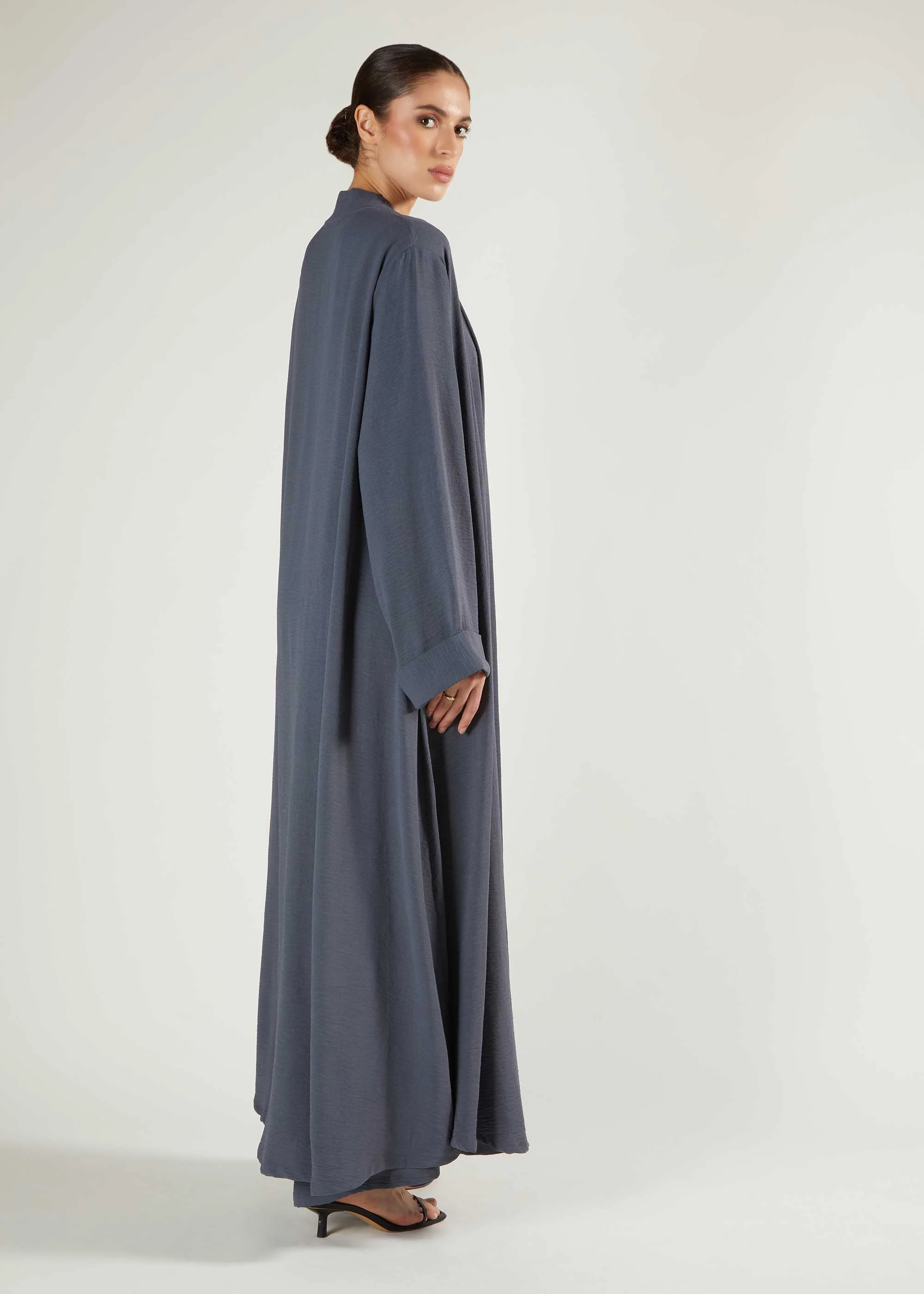 Two Piece Open Abaya With Slip Dusty Blue - Image 8
