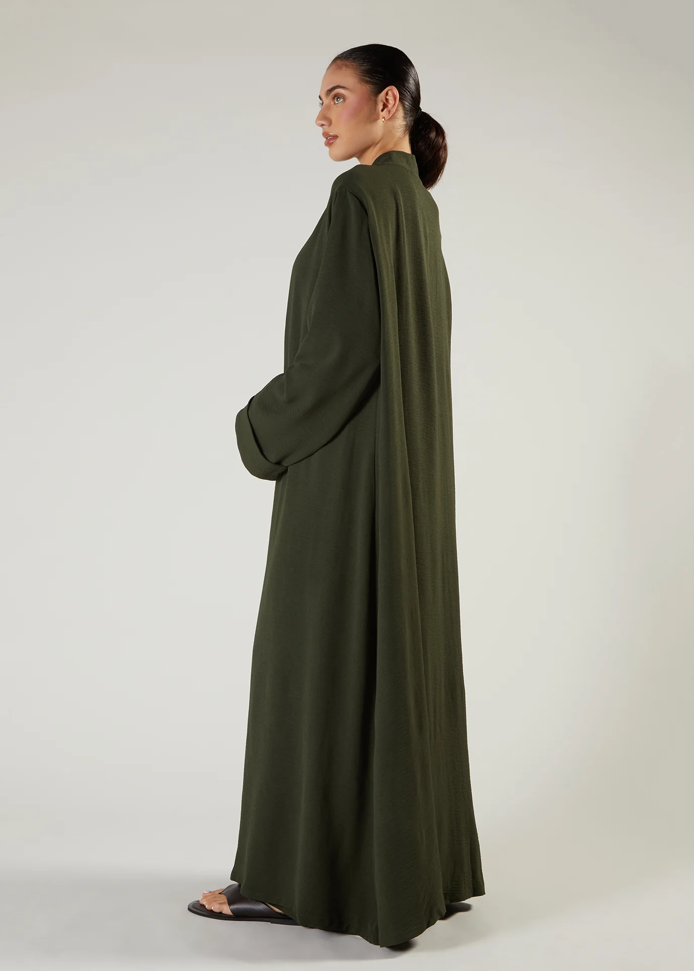 Two Piece Open Abaya with Slip Khaki - Image 3