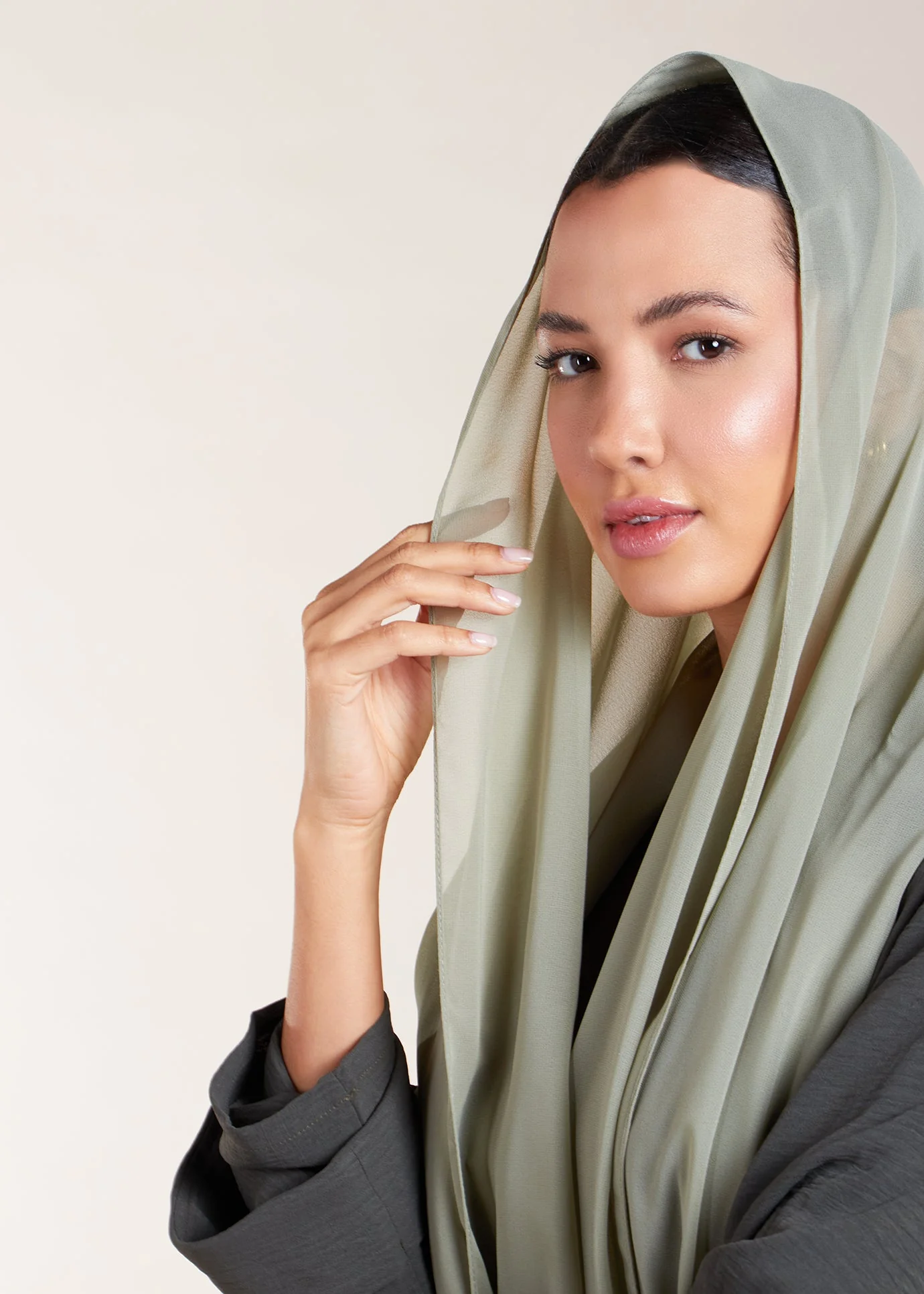 Two Piece Open Abaya with Slip Khaki - Image 6
