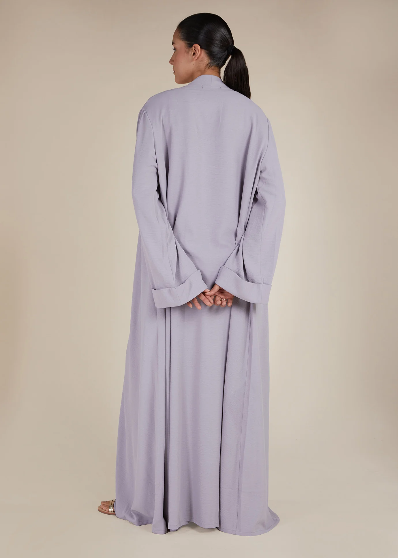 Two Piece Open Abaya With Slip Lilac - Image 3