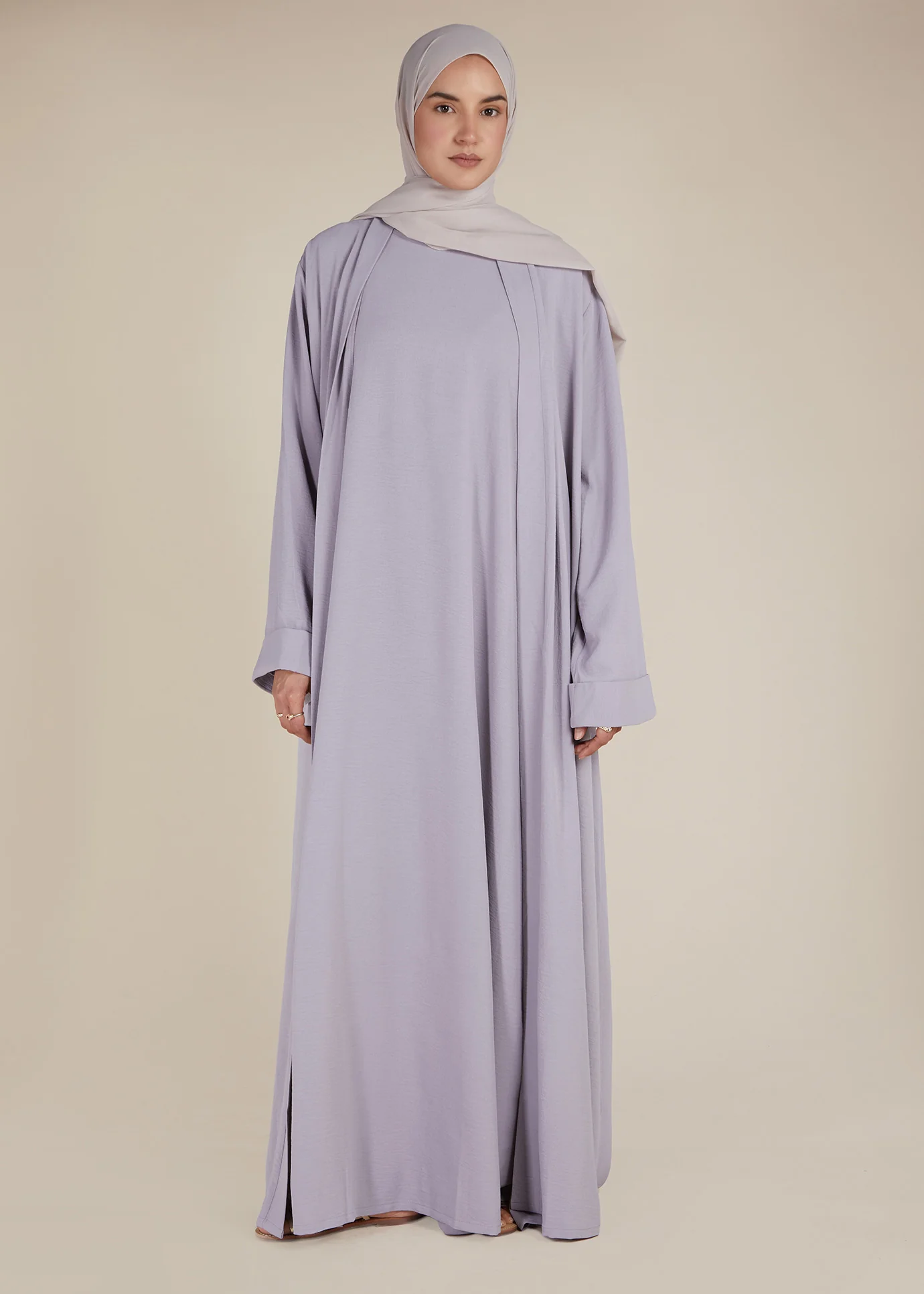 Two Piece Open Abaya With Slip Lilac - Image 4
